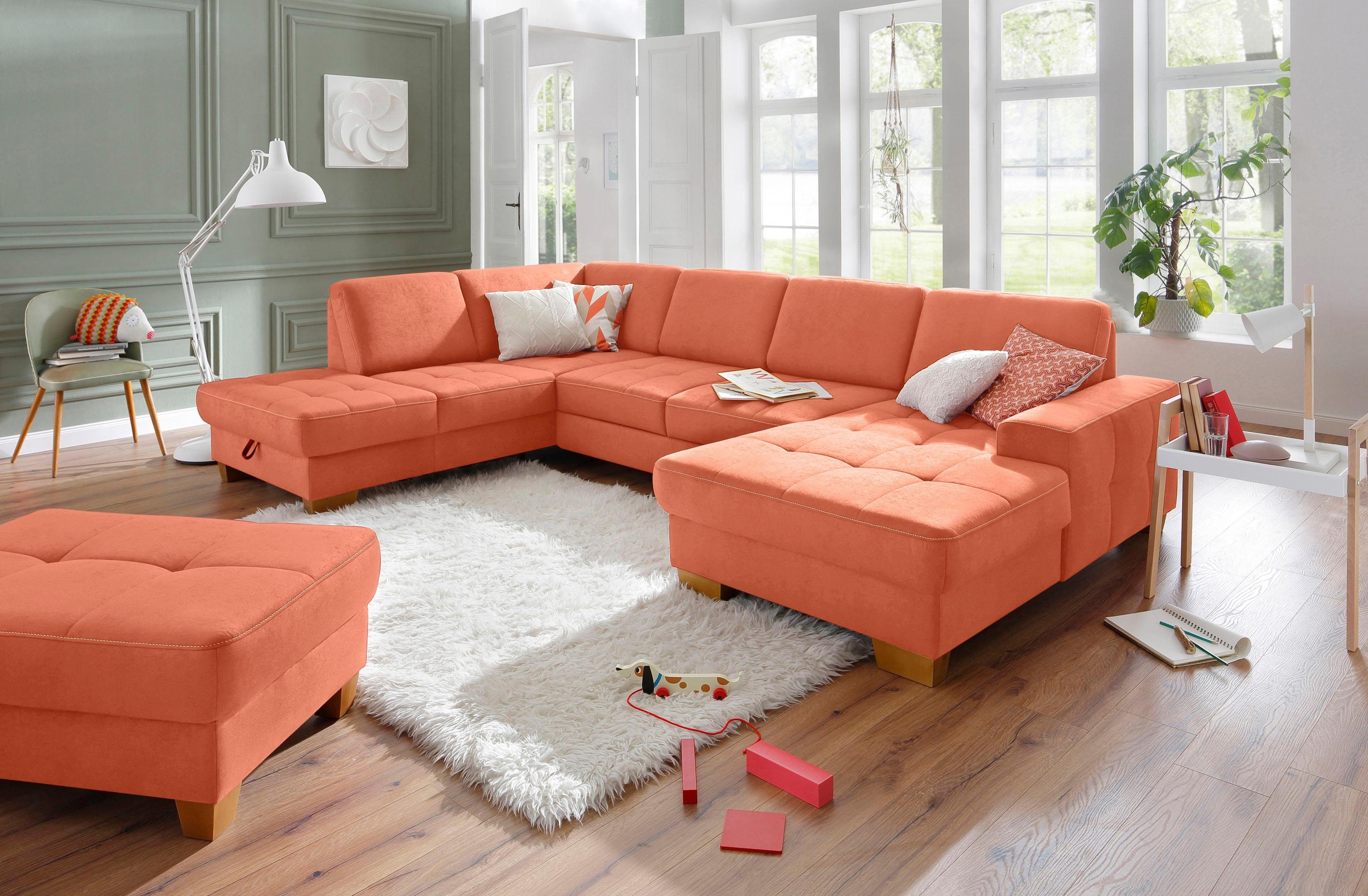 Home affaire Zithoek Puccini U-vorm met binnenvering, zitdiepteverstelling, contrastnaad