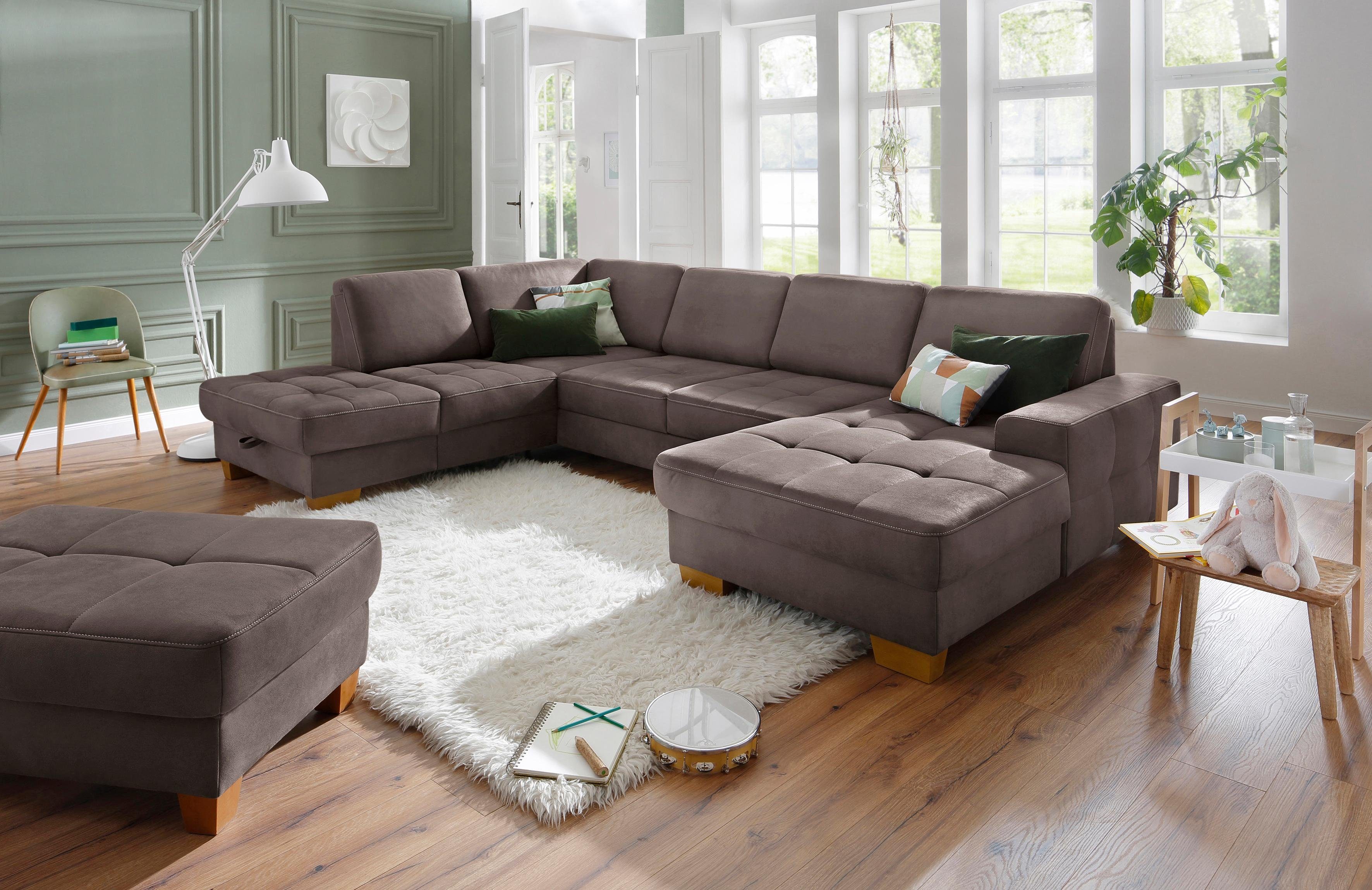 Home affaire Zithoek Puccini U-vorm met binnenvering, zitdiepteverstelling, contrastnaad