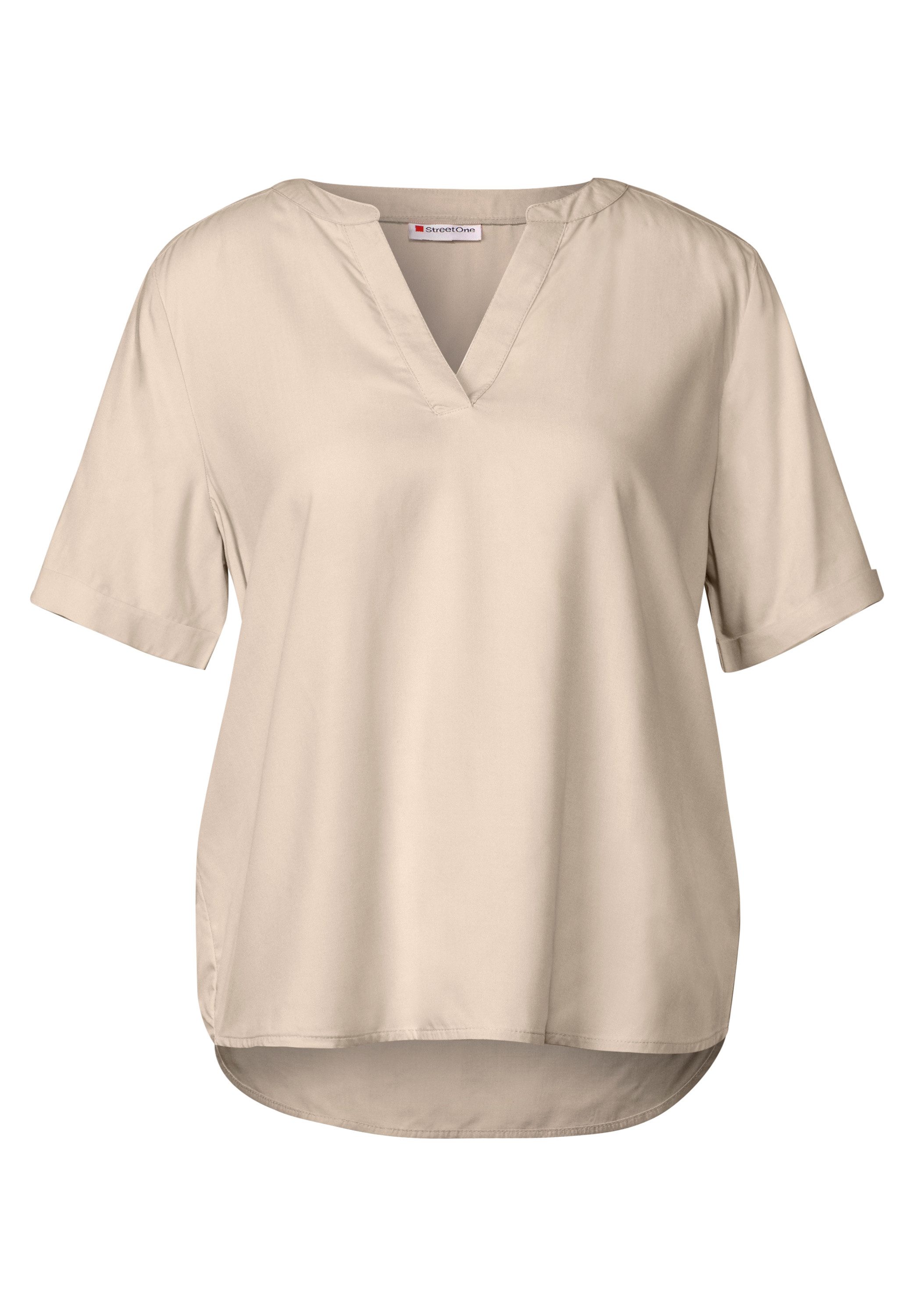 STREET ONE Blouse met korte mouwen met ingesneden ronde hals