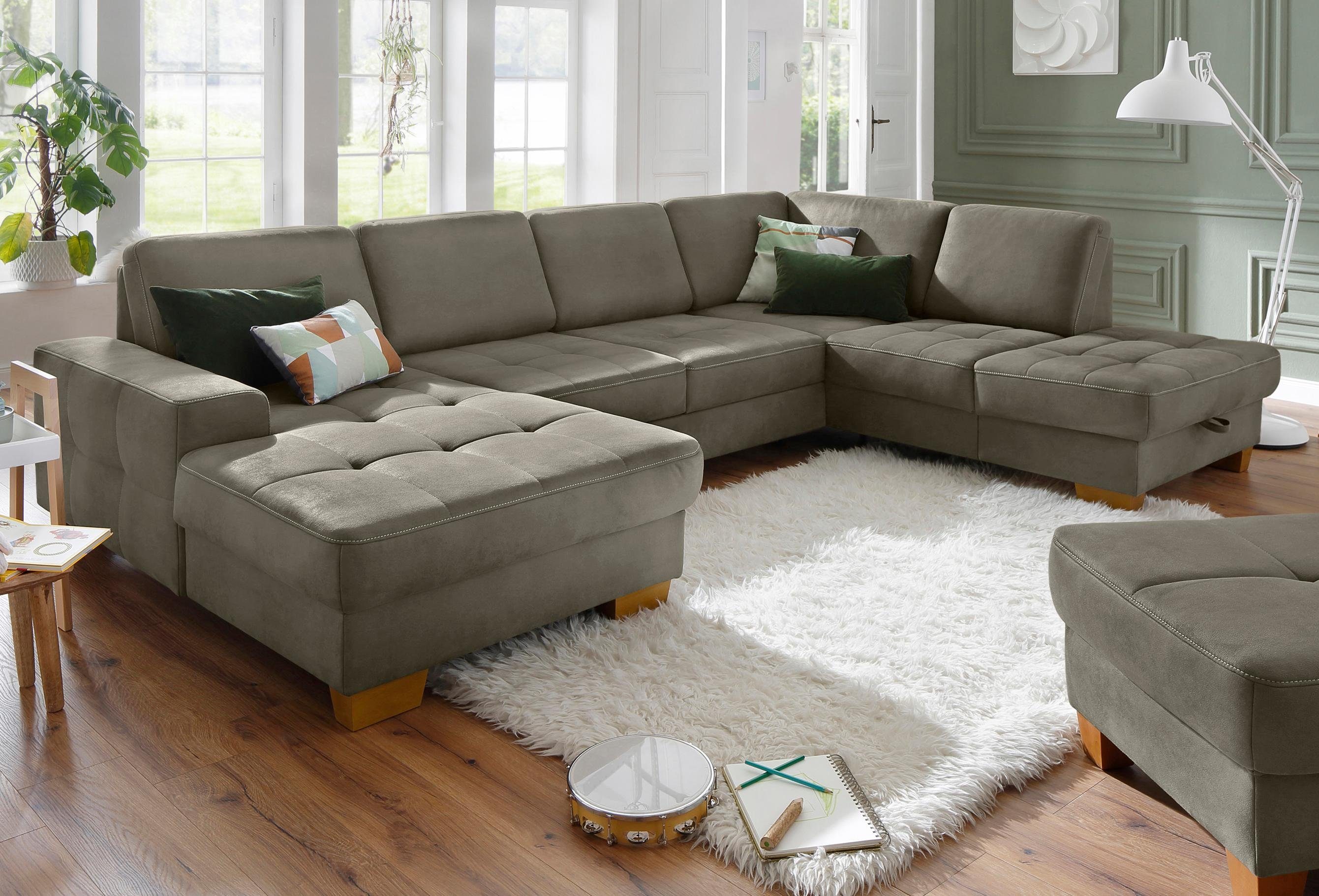 Home affaire Zithoek Puccini U-vorm met binnenvering, zitdiepteverstelling, contrastnaad