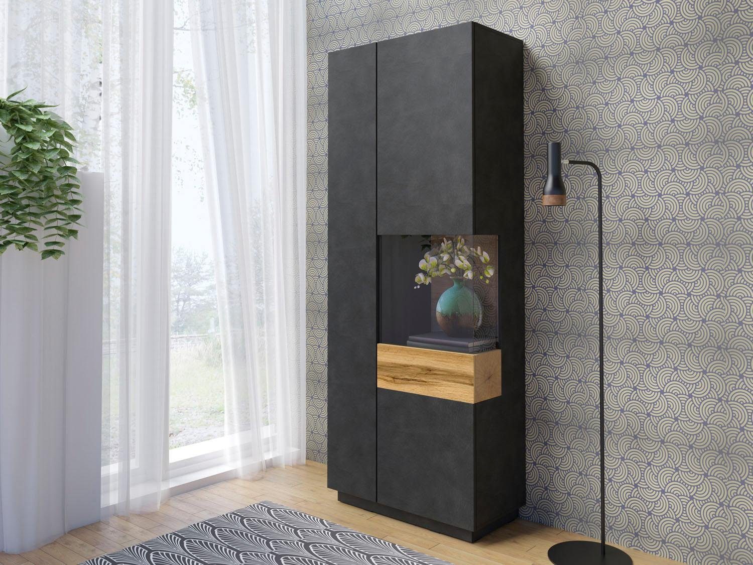 INOSIGN Vitrinekast Silke Hoogte 207 cm vitrinekasten grijs
