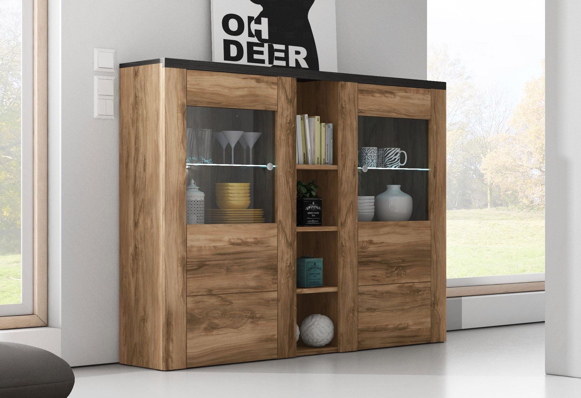 Home affaire Highboard Larona, tijdloze hoge commode met 2 deuren, deurkast, hoogte 129,5 cm,