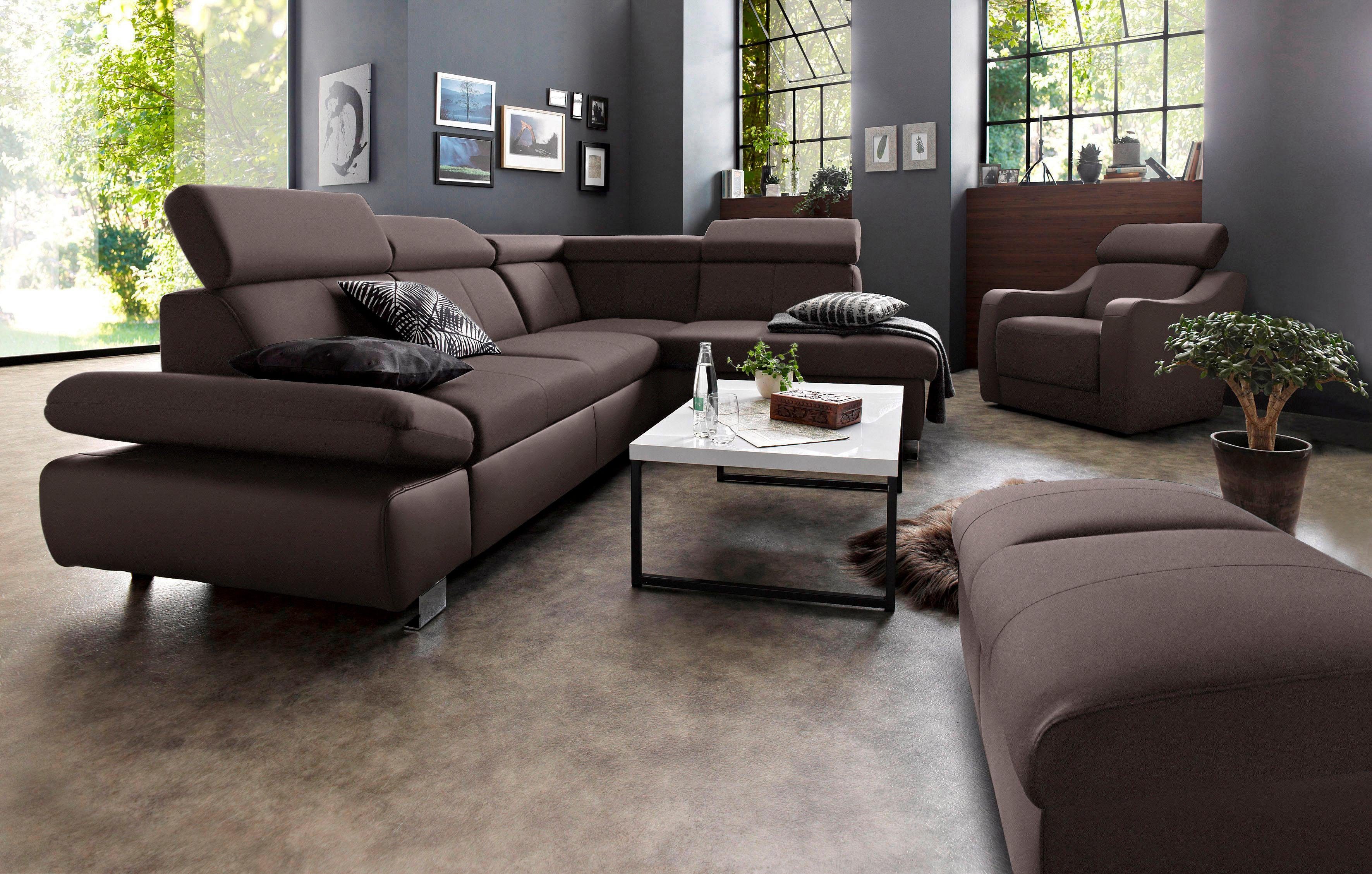 exxpo - sofa fashion hoekbank happy, l-vorm optioneel met slaapfunctie bruin