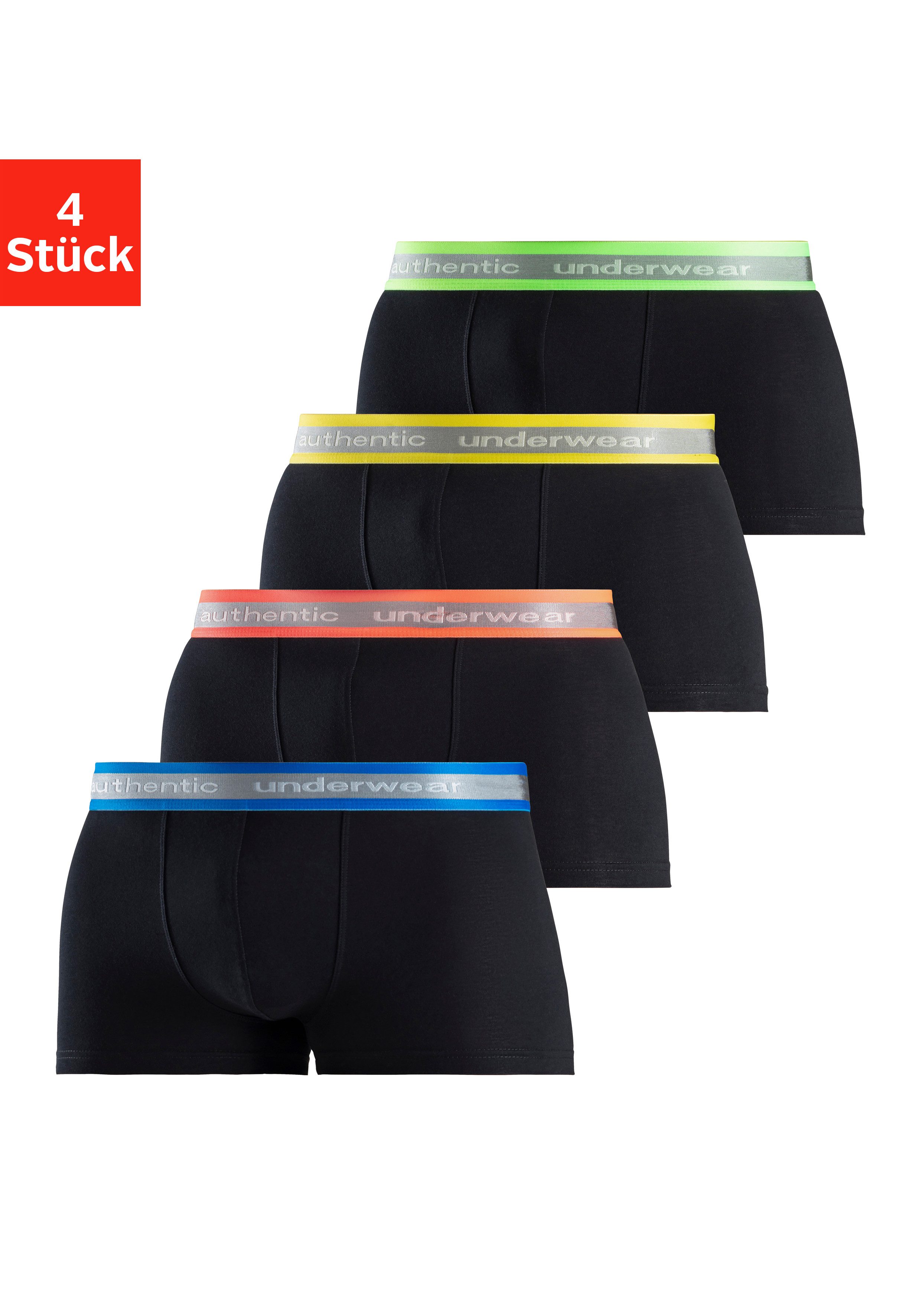AUTHENTIC LE JOGGER Boxershort voor heren , aangenaam zachte neon-boord (4 stuks, Set van 4) heren boxershorts maat XL (7) zwart