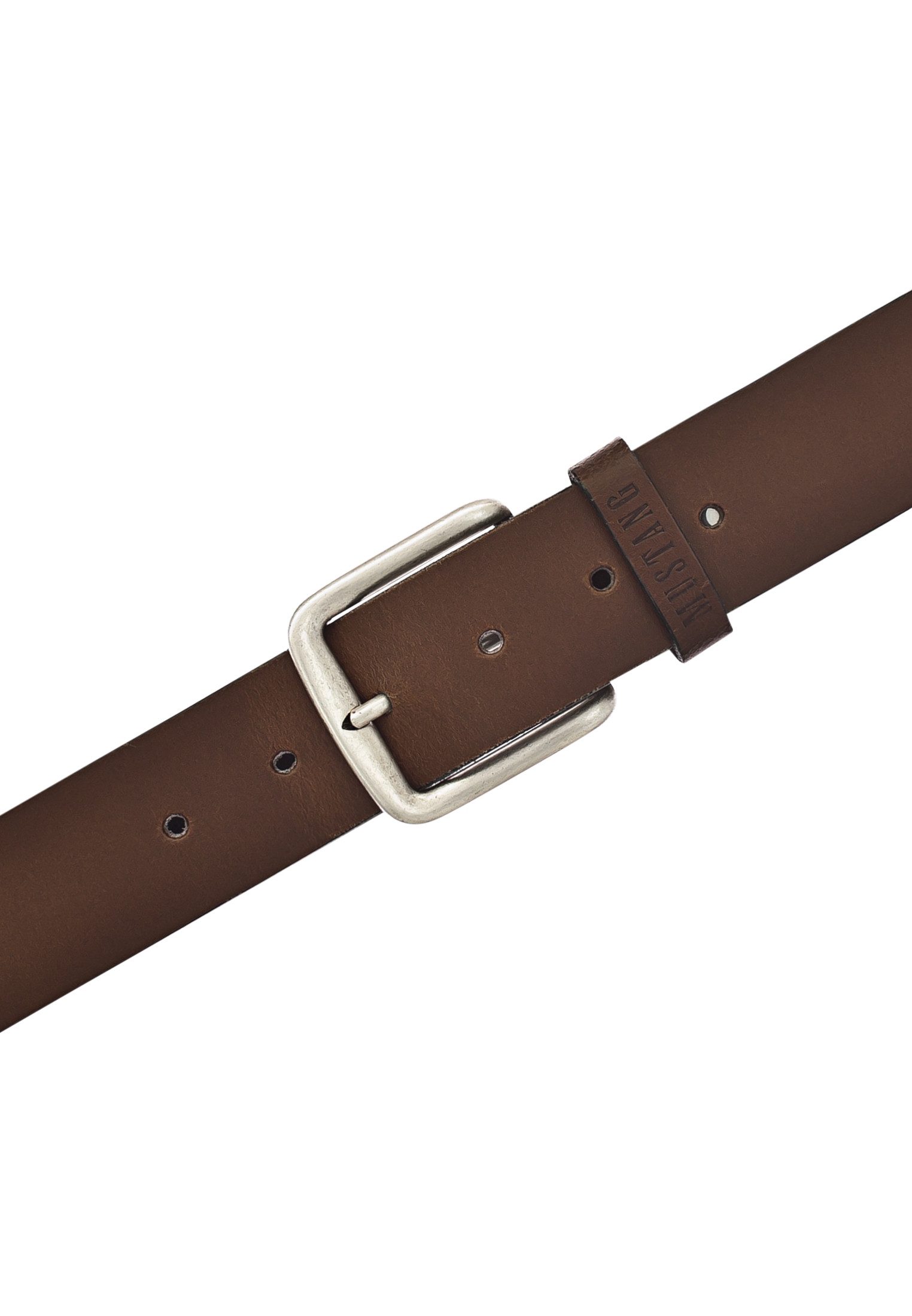 MUSTANG Leren riem Overlengte, pin-sluiting in mat zilverkeur, 4 cm
