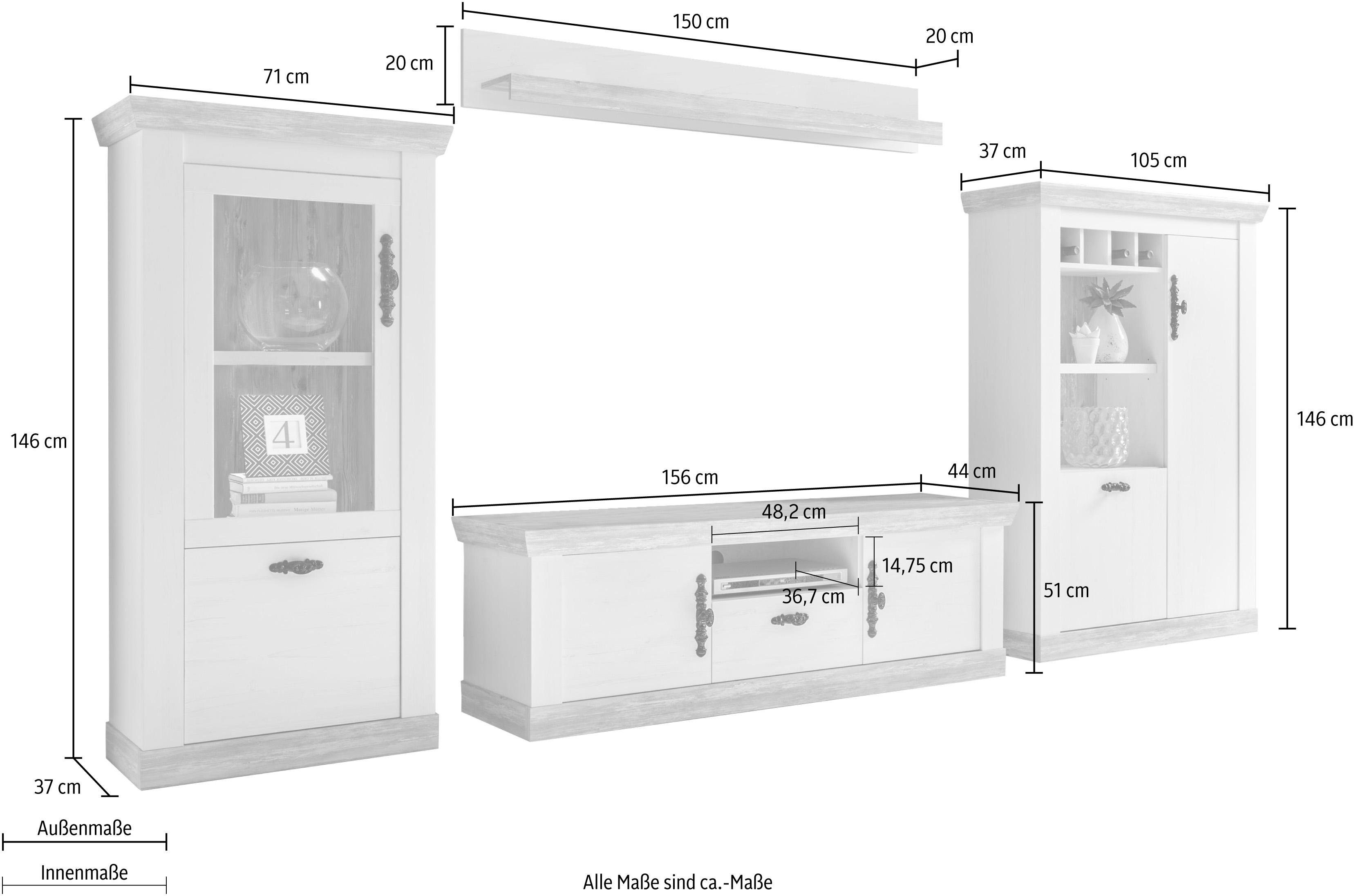 Home affaire Wandmeubel Florence 3 in romantische rustieke look (set, 4-delig)