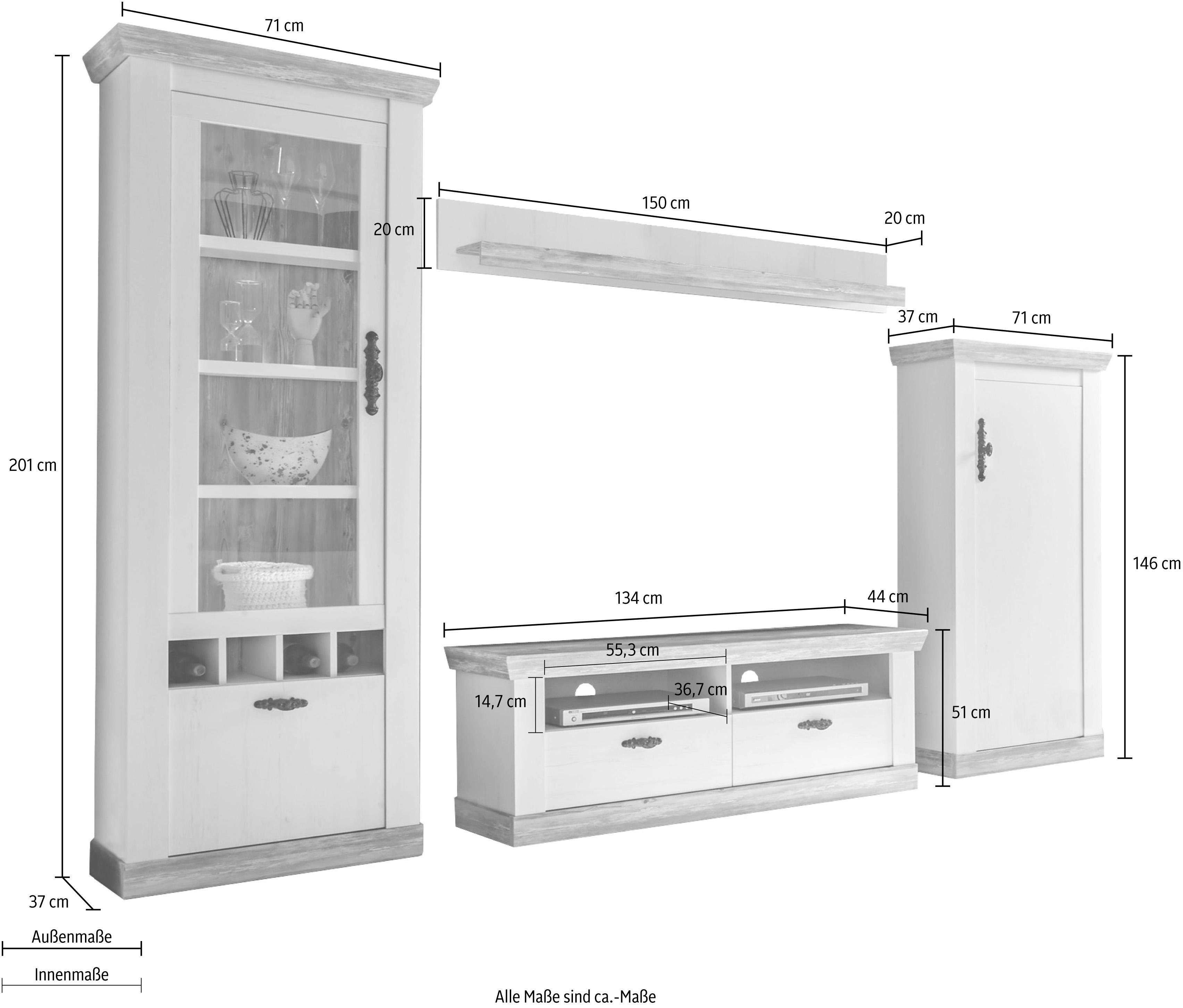 Home affaire Wandmeubel Florence 2 in romantische rustieke look (set, 4-delig)