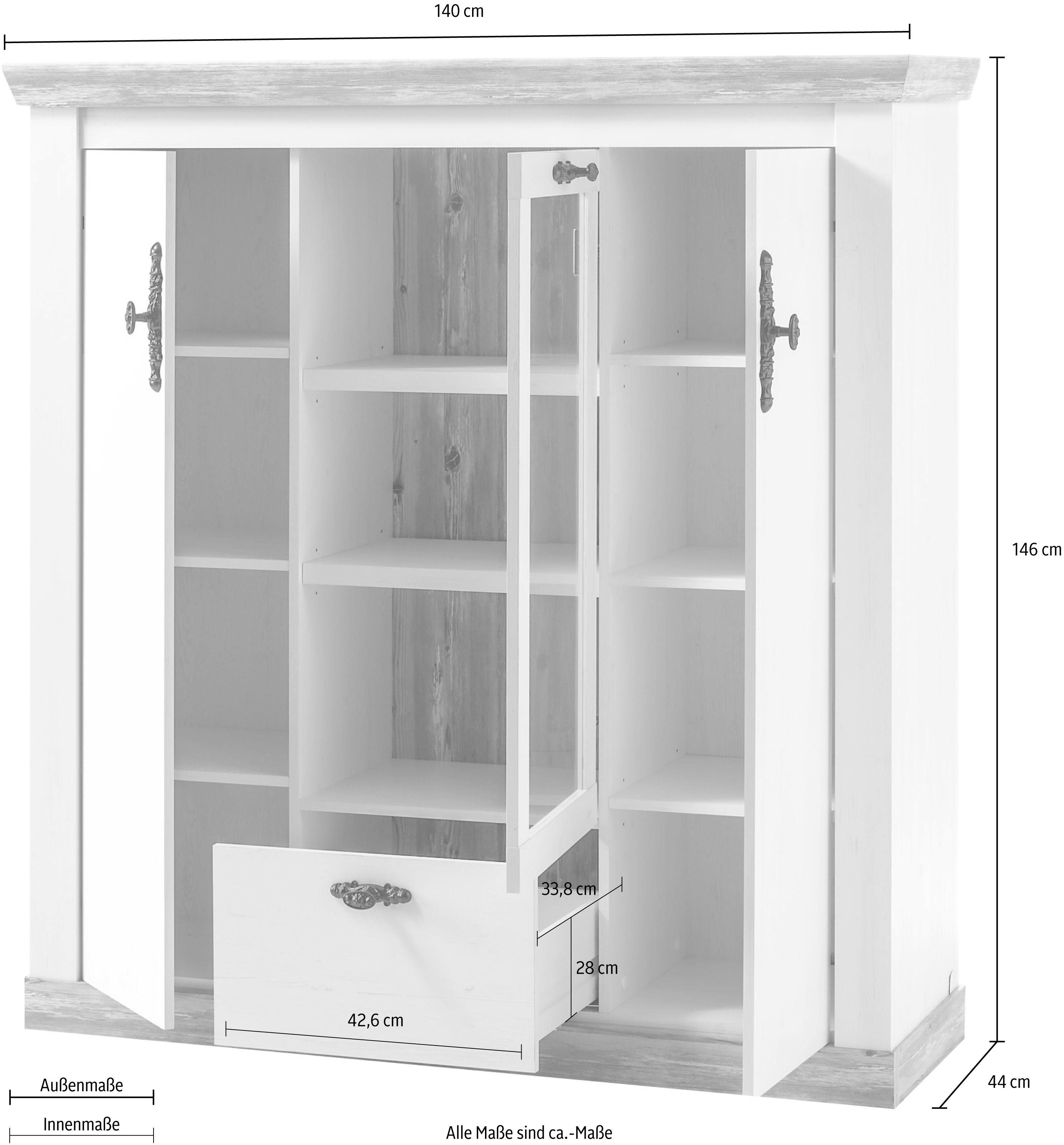 Home affaire Highboard Florence in romantische landelijke look, breedte 140 cm