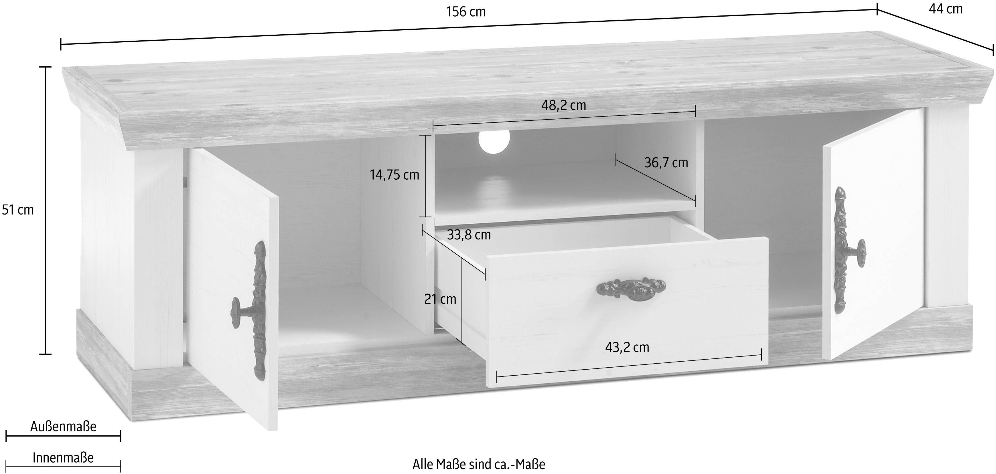 Home affaire Tv-meubel Florence in romantische rustieke stijl, tv-tafel breedte 156 cm