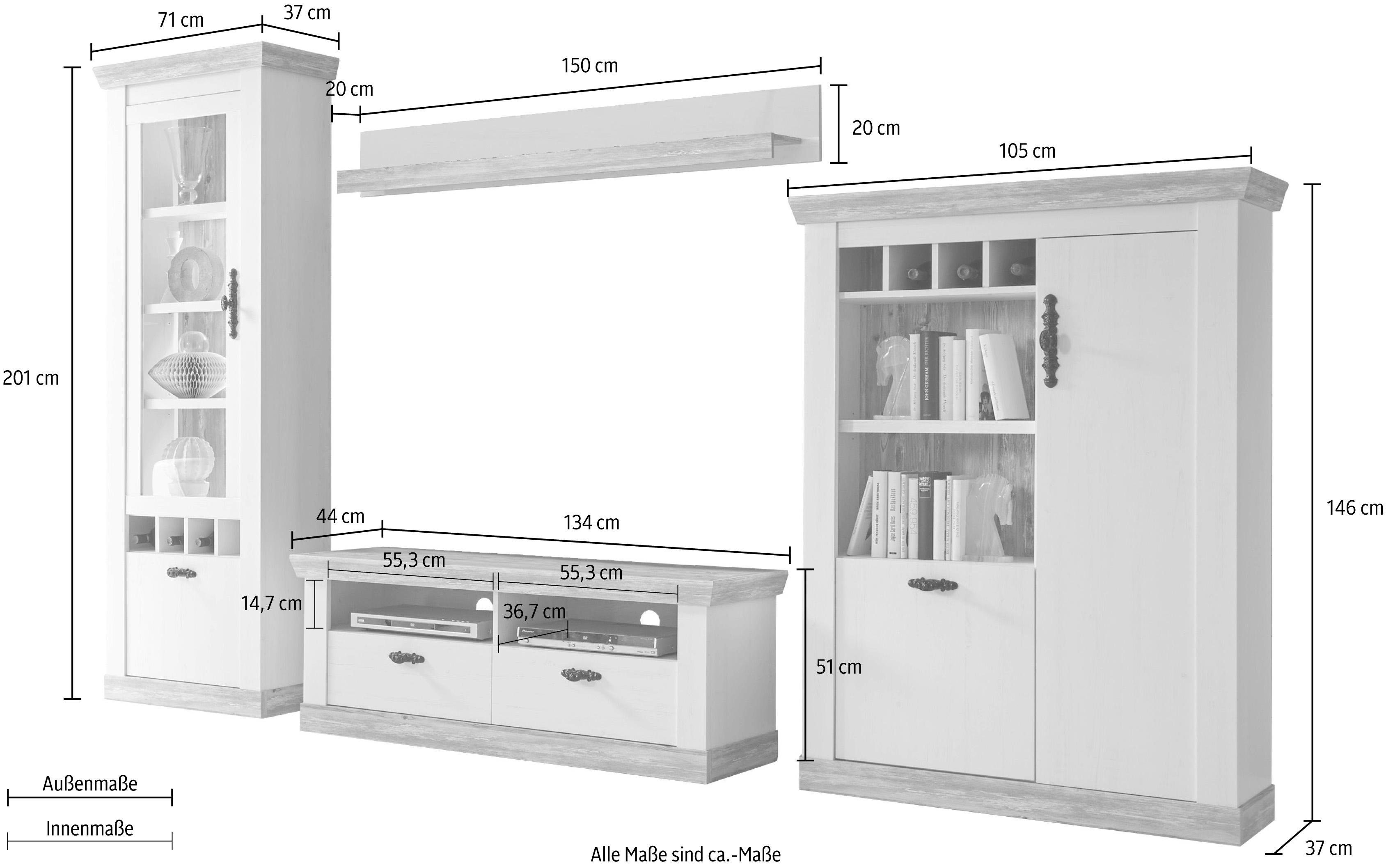 Home affaire Wandmeubel Florence 6 in romantische rustieke look (set, 4-delig)
