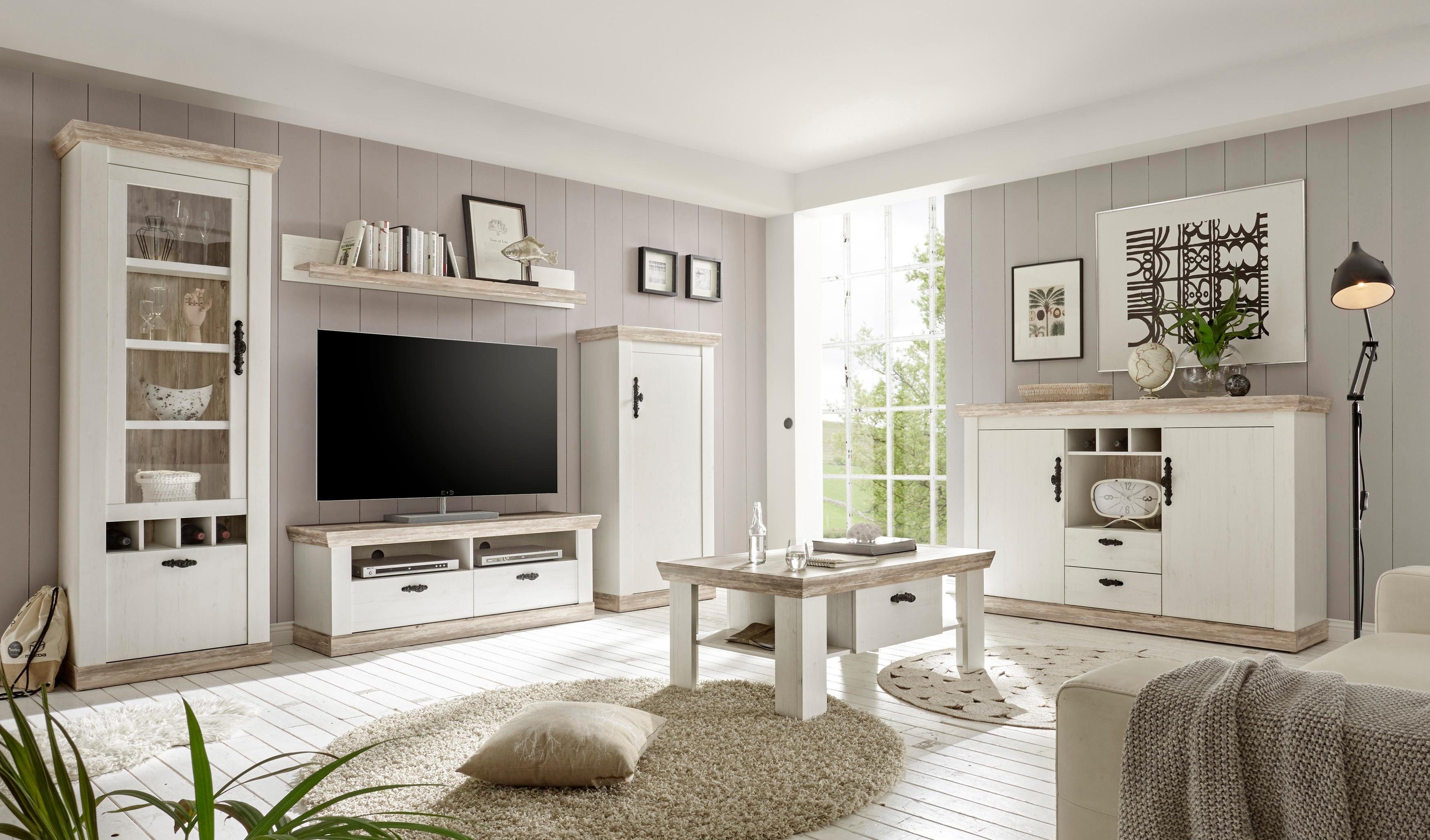 Home affaire Wandmeubel Florence 2 in romantische rustieke look (set, 4-delig) tv-wandmeubels wit