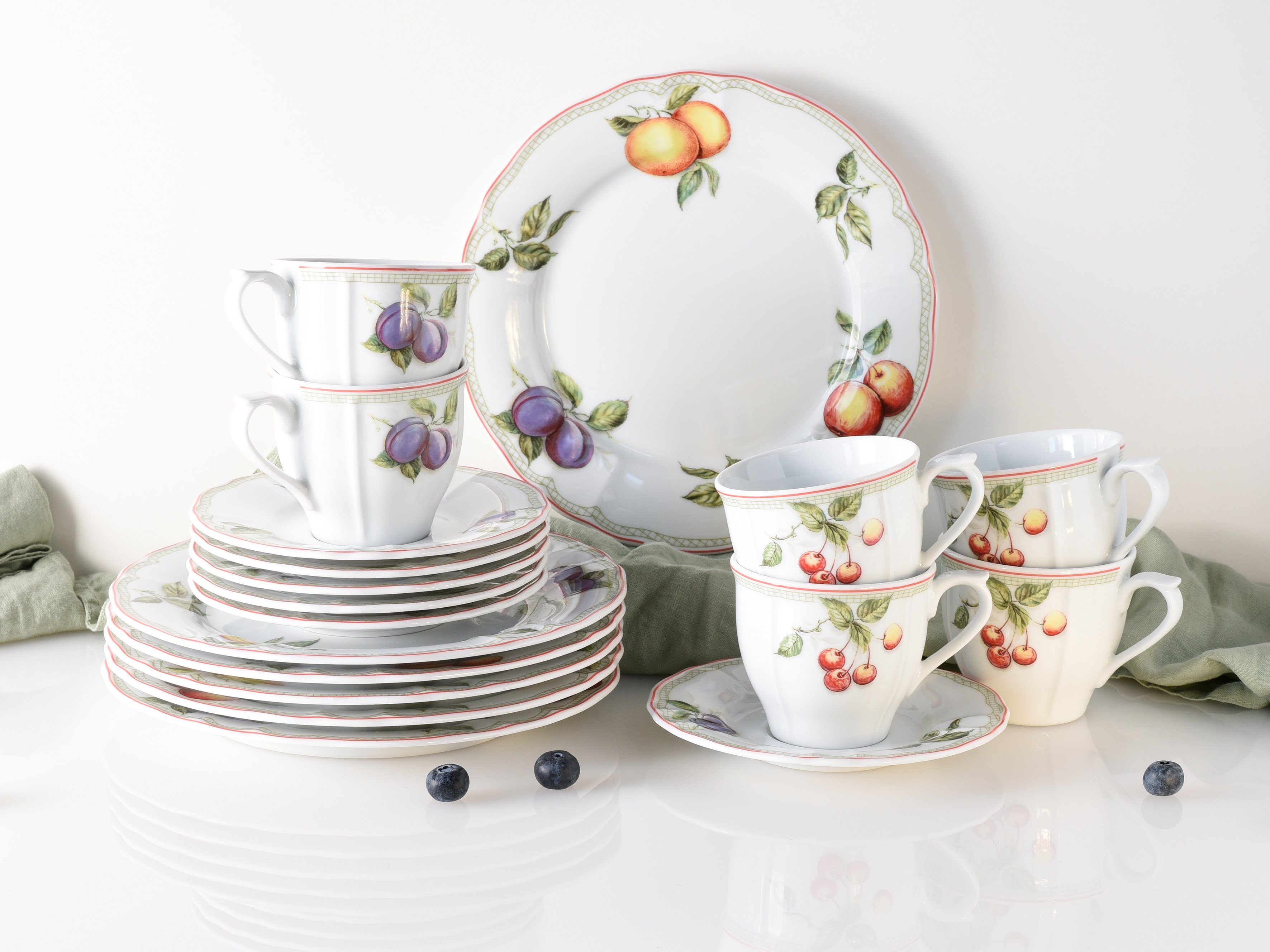 CreaTable Koffieservies Servies-set Flora Orchard Servies, 18 delen, voor 6 personen (set, 18-delig)