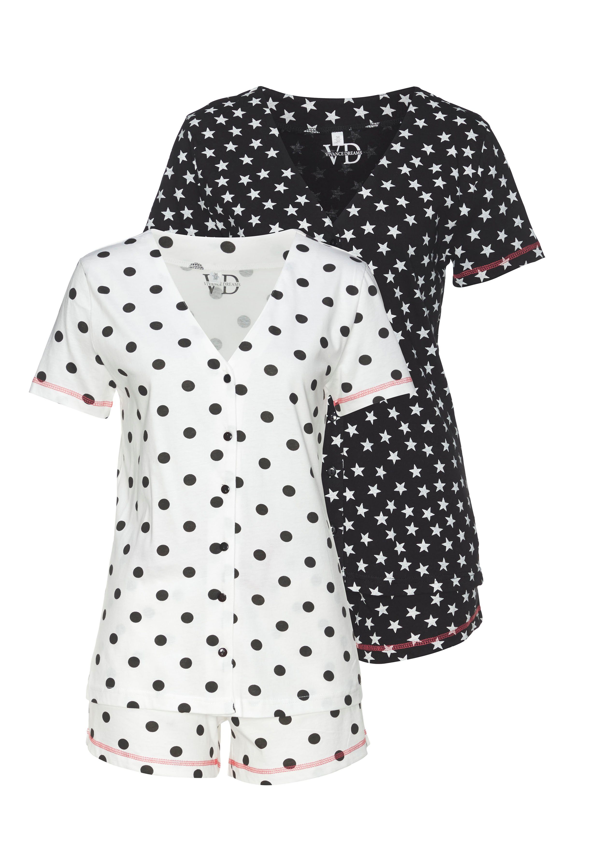 Vivance Dreams Shortama met grote punten en sterretjes (4-delig, Set van 2)