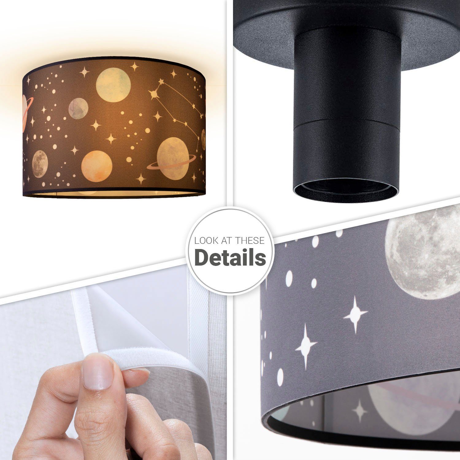 Paco Home Plafondlamp Hugo Cosmo Kinderkamer plafondlamp kinder lamp ruimte planeet stoffen kap