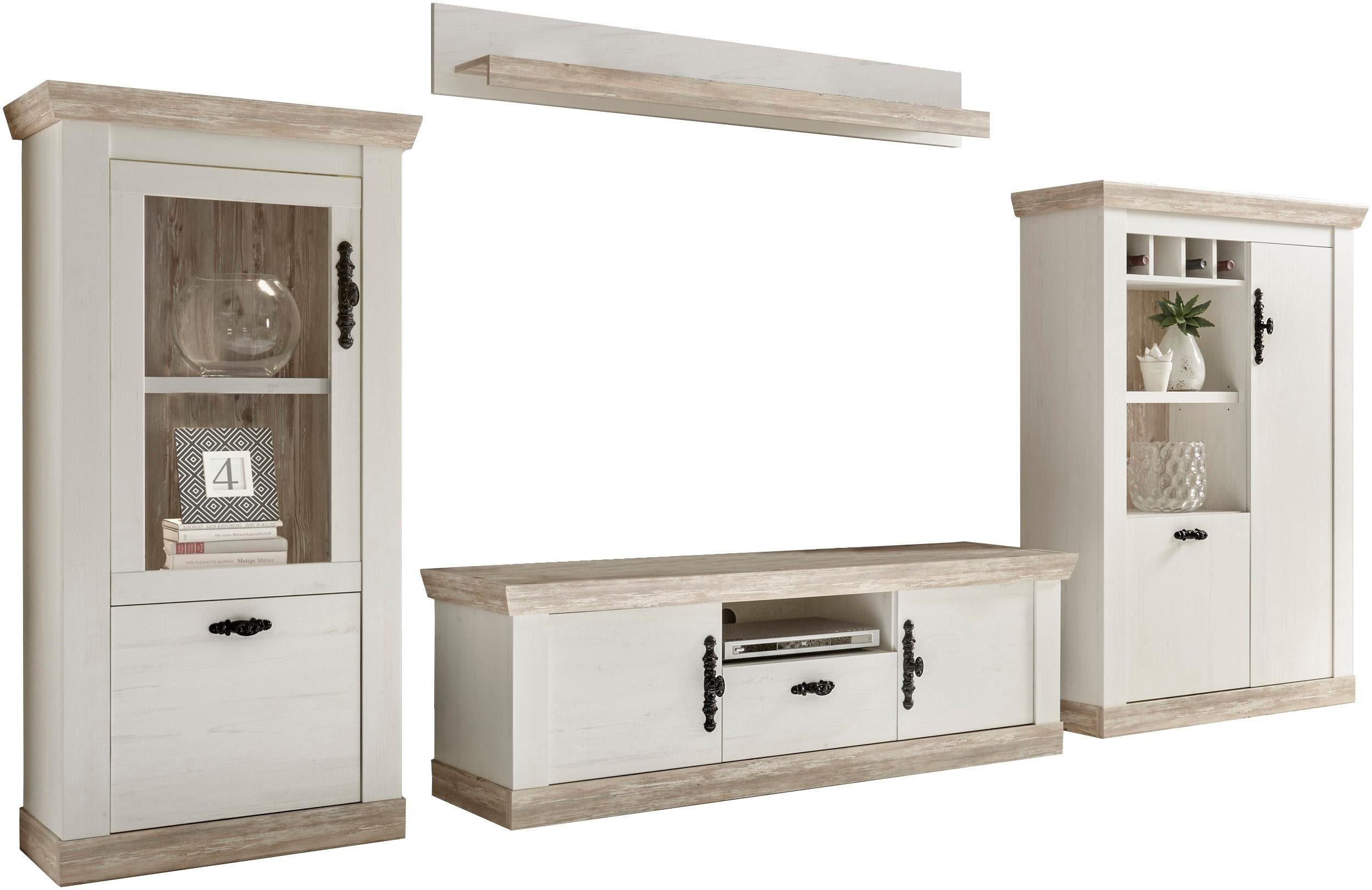 Home affaire Wandmeubel Florence 3 in romantische rustieke look (set, 4-delig) tv-wandmeubels wit