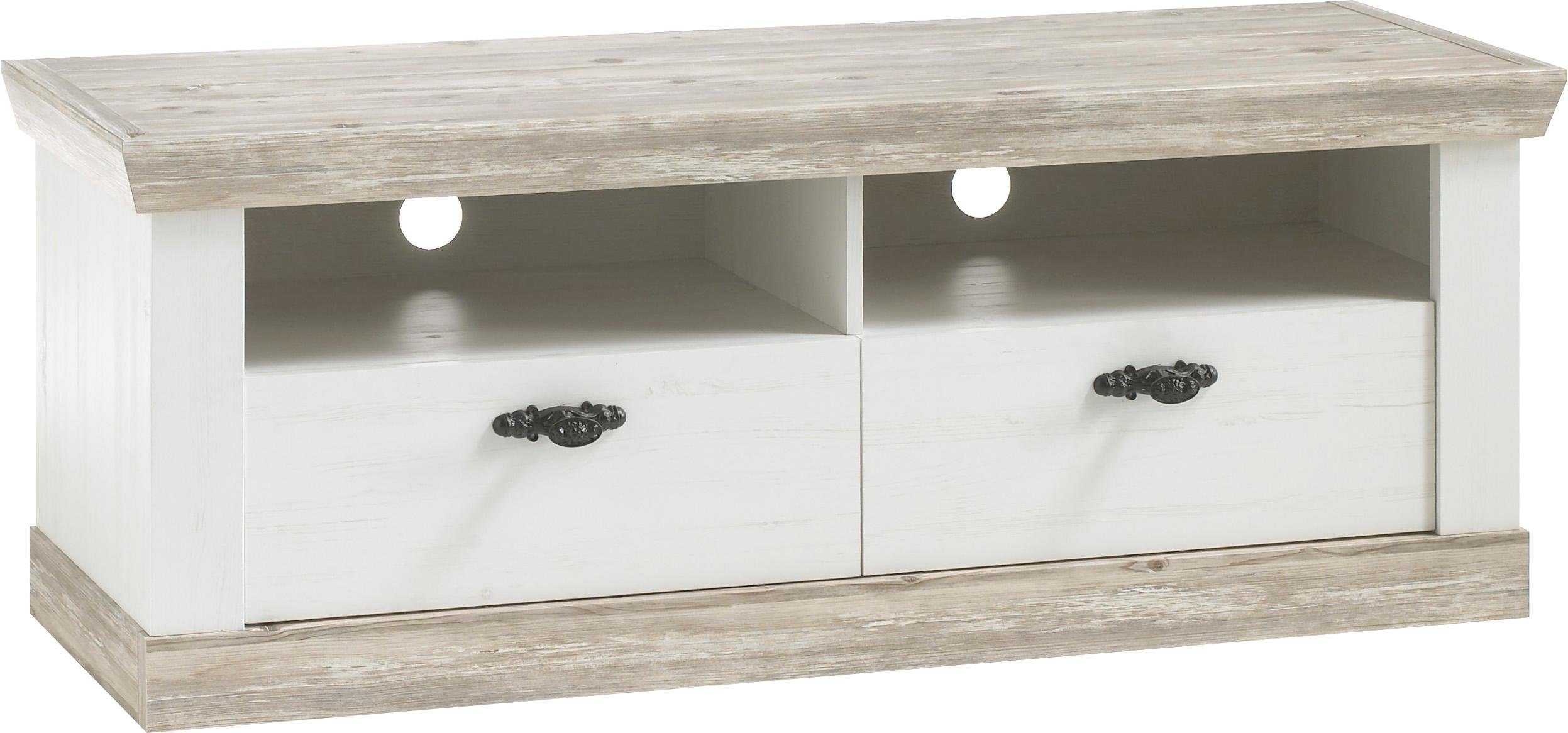 Home affaire Tv-meubel Florence Tv-tafel in romantische rustieke stijl, breedte 134 cm lowboards maat 134x44x51 cm wit