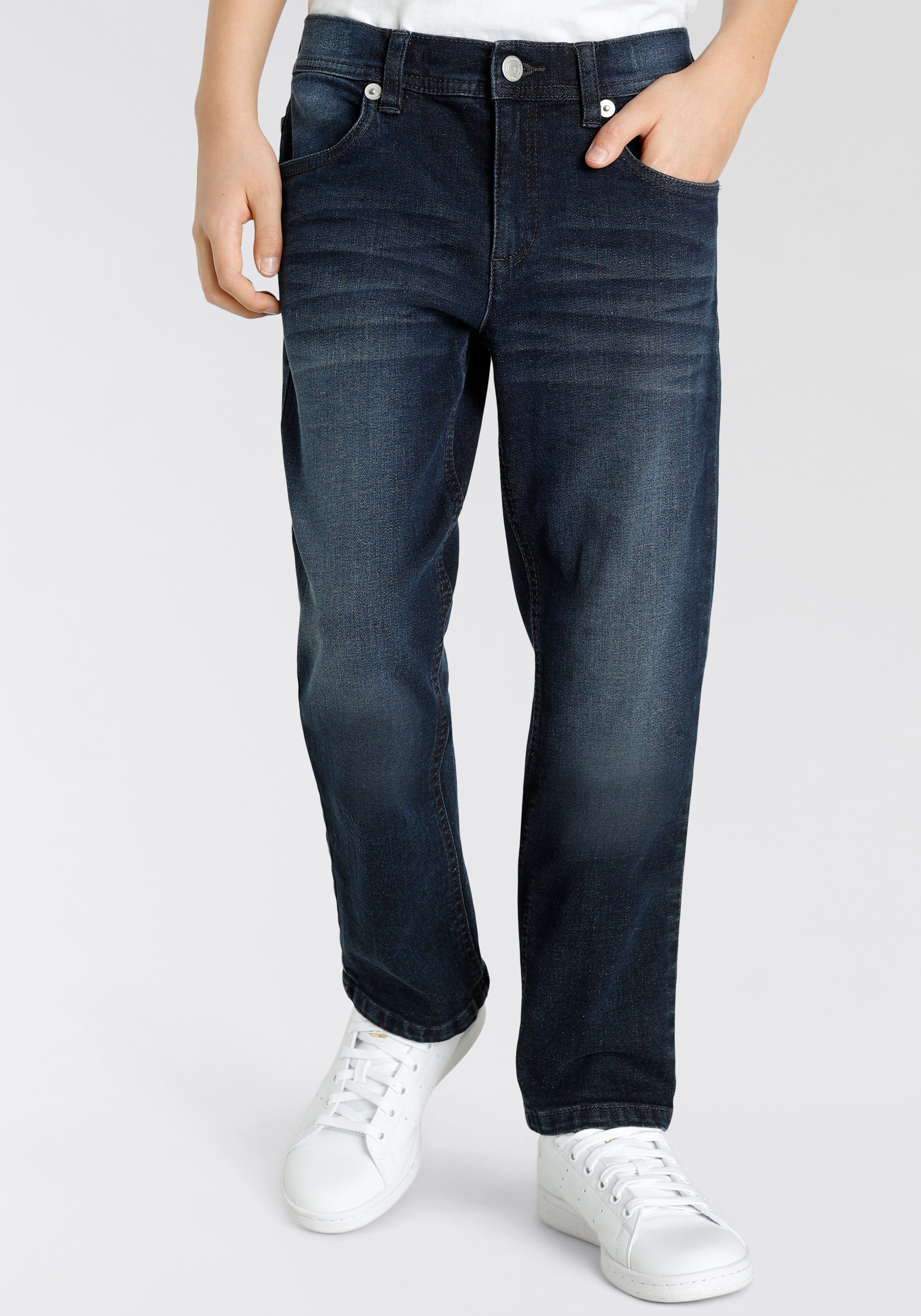 KangaROOS Stretch jeans , Regular fit, met rechte pijpen comfortabele pasvorm, rechte pasvorm, lage taille jongens jeans maat 164 blauw
