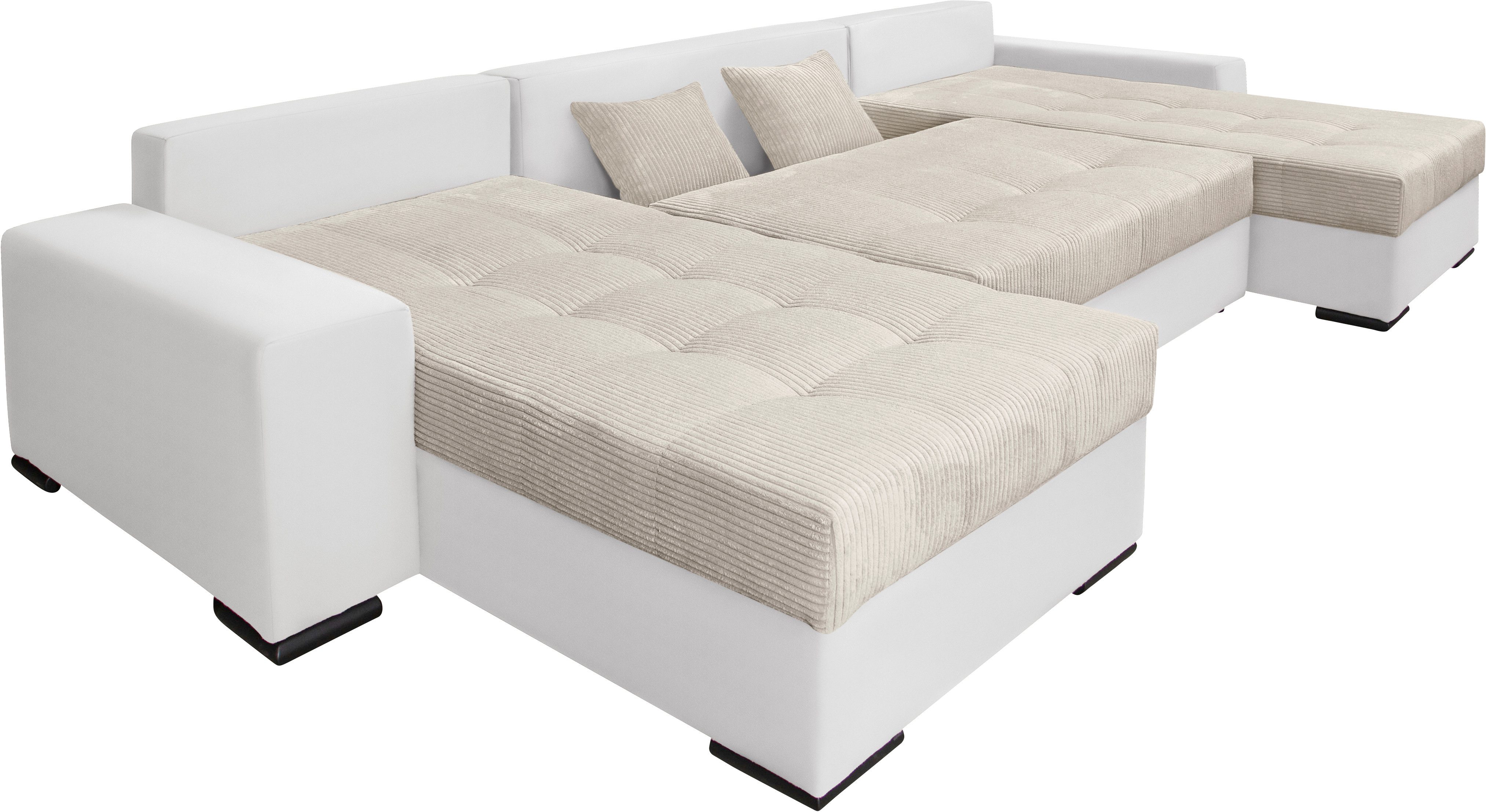 COLLECTION AB Zithoek XL-Josy U-vorm, breedte 313 cm, cord-/mix incl. bedfunctie, bedlade, met 4 gelijk grote rugkussens