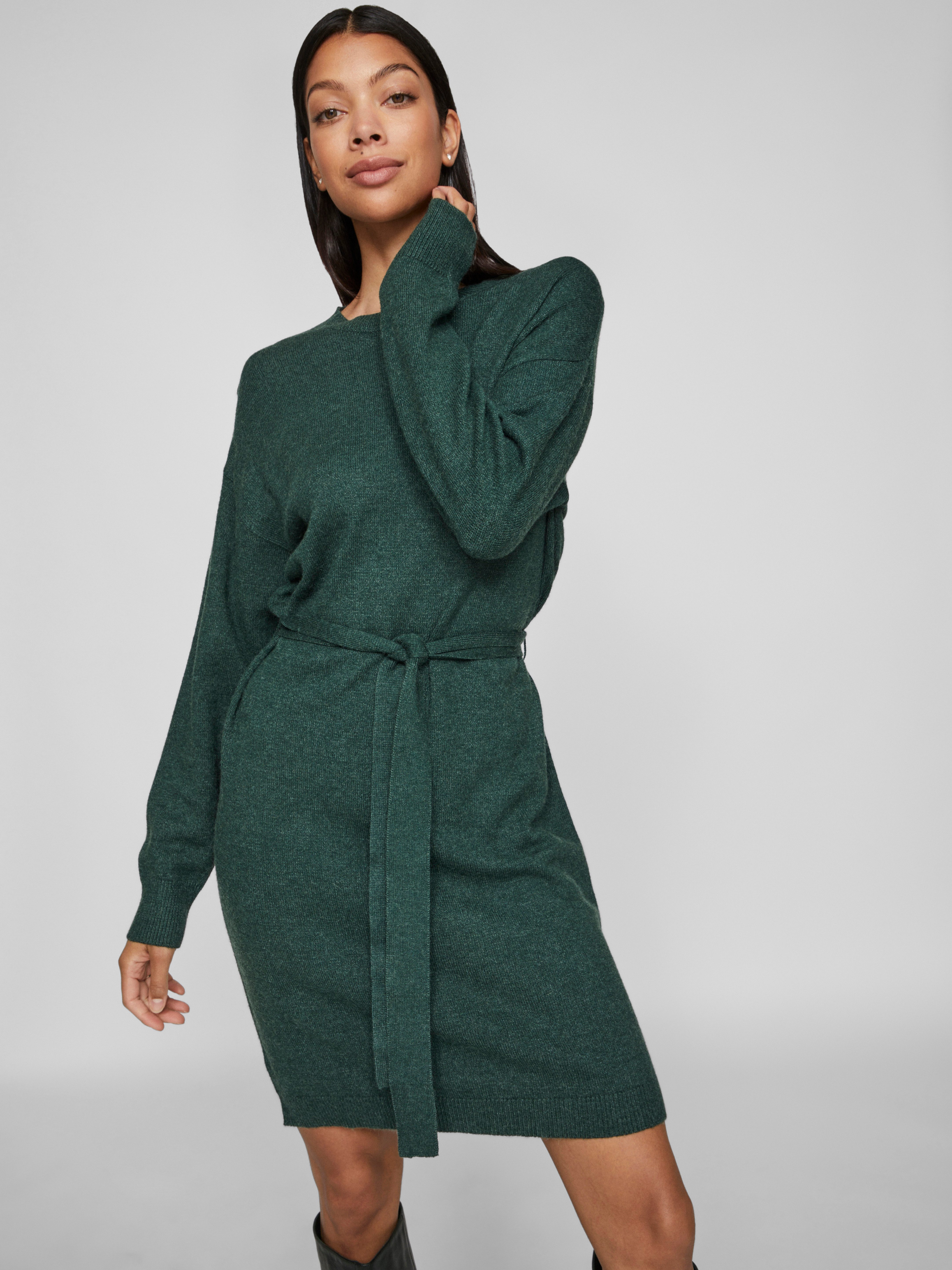 Vila Gebreide jurk VIRIL O-NECK L S BELT KNIT DRESS NOOS