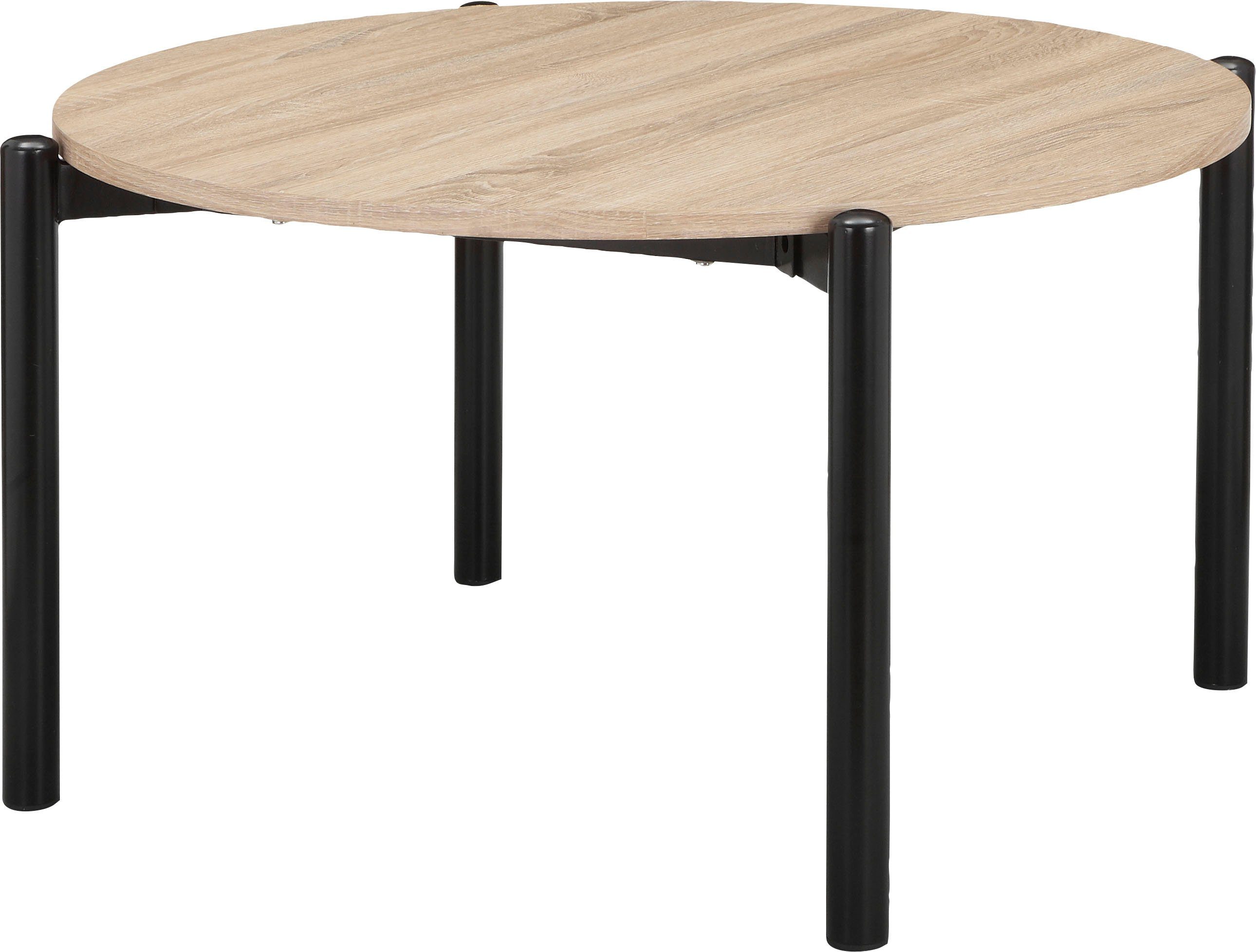Home affaire Salontafel Retiers Onderstel van metaal zwart, tafelblad in wildeiken look, hoogte 76 cm (1 stuk)