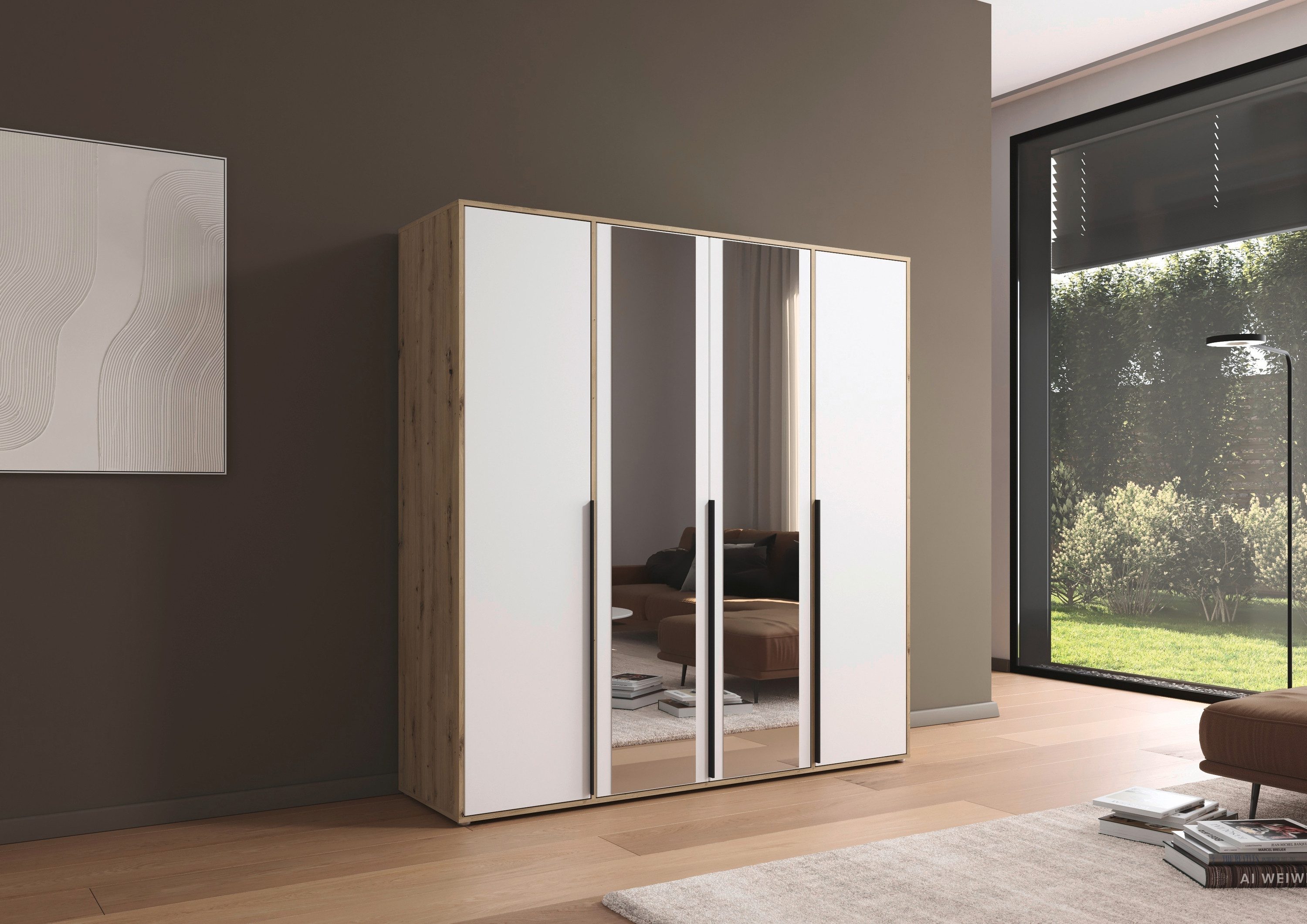 rauch Draaideurkast Kledingkast Kast Garderobe Wasmand NAGATA met Spiegel und modernen stangengriffen in graumetallic topseller made in germany