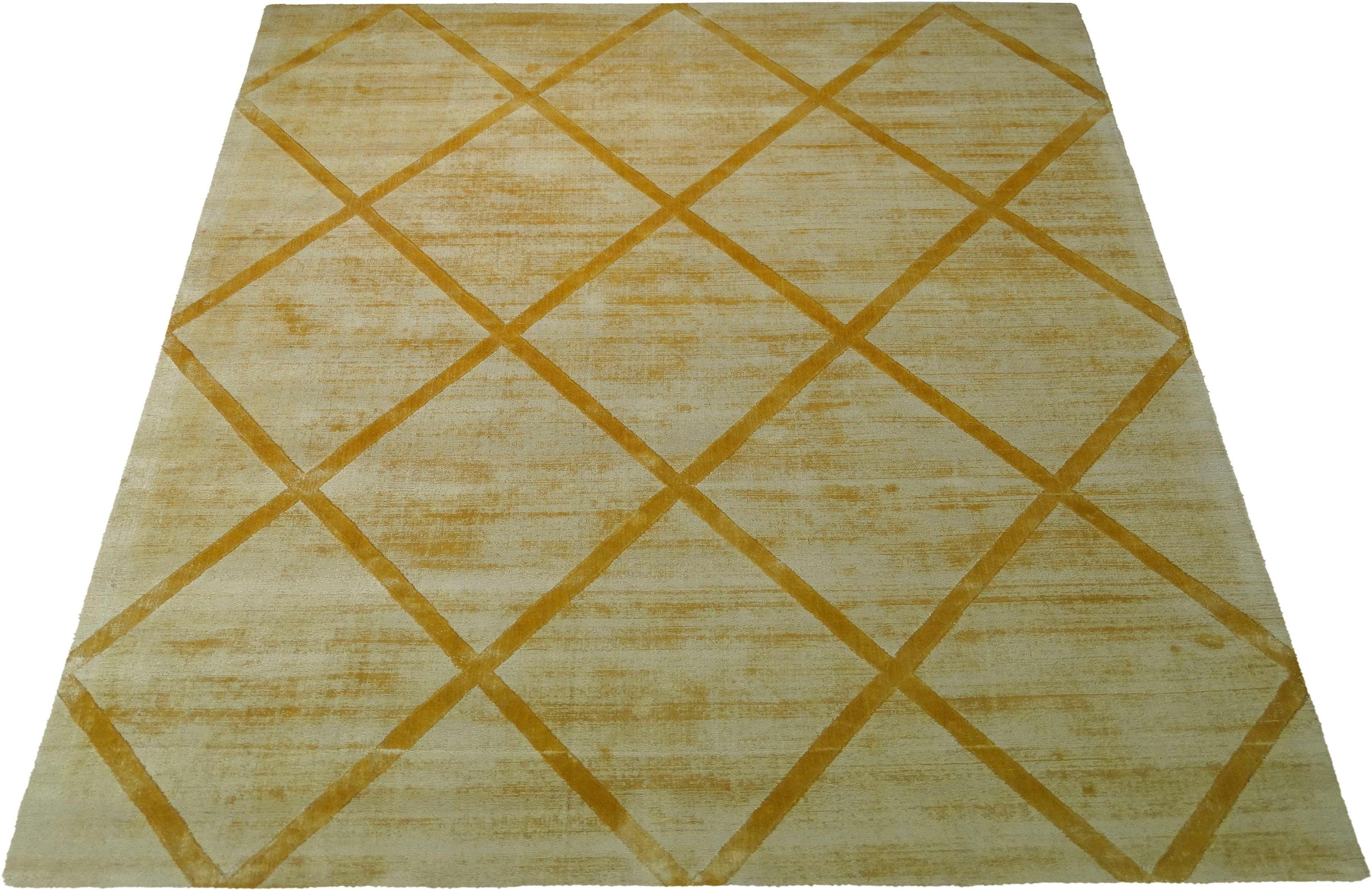 my home Vloerkleed Blerina elegant glanzend, laagpolig vloerkleed in zijde-look moderne vloerkleden maat 80 cm x 150 cm x 13 mm geel