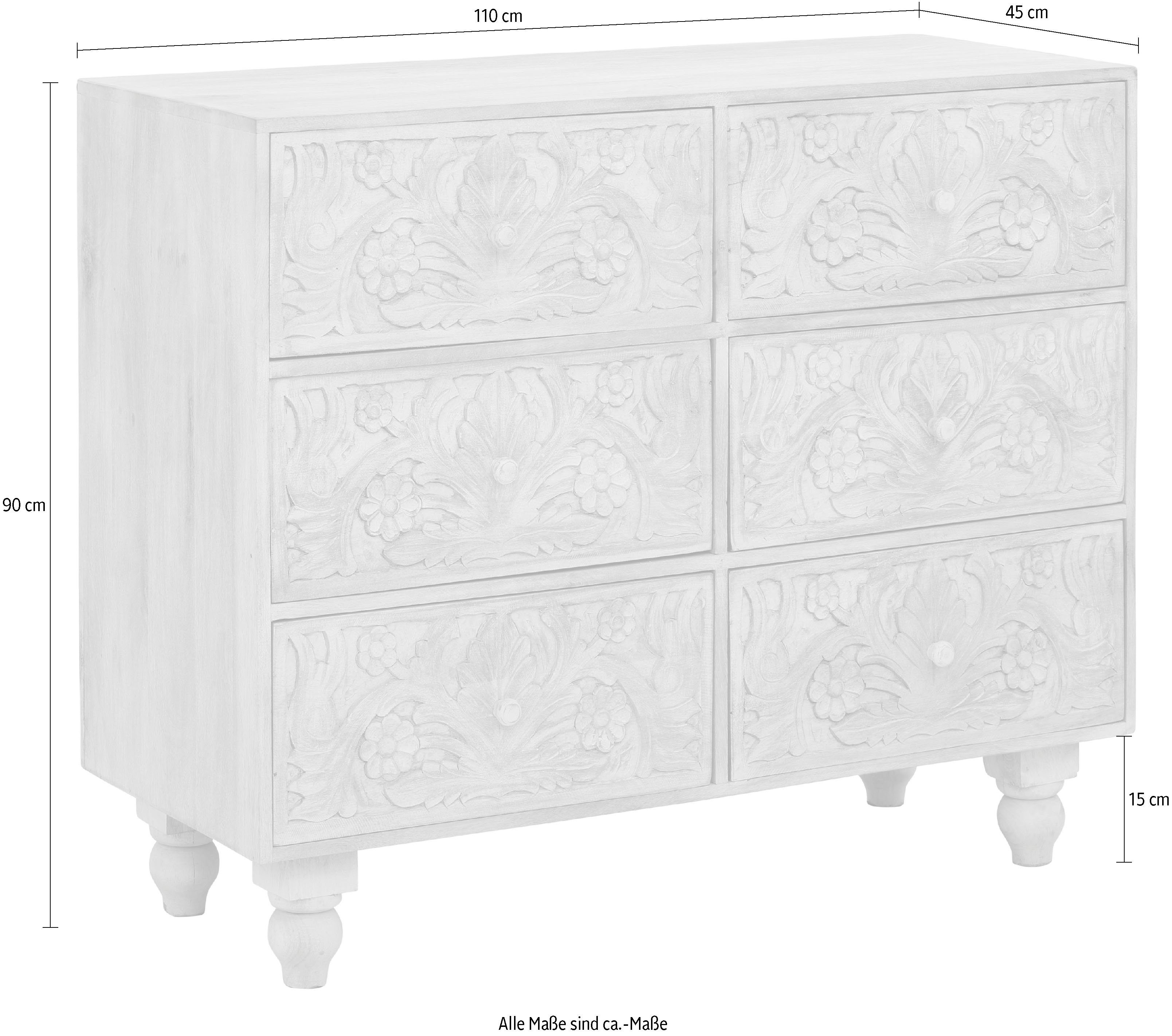 Home affaire Kast Lavin Sideboard Mangohout, met decoratief houtsnijwerk, met de hand gemaakt, breedte 110 cm