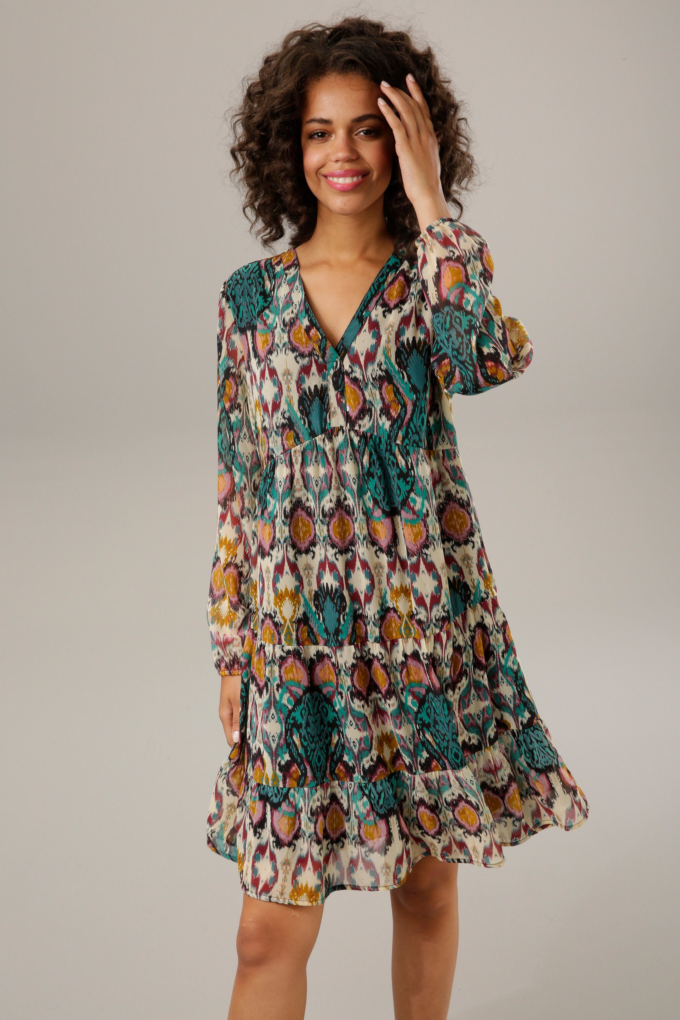Aniston CASUAL Tuniekjurk met kleurrijke etno-print - elk stuk is uniek dames blousejurken maat 48