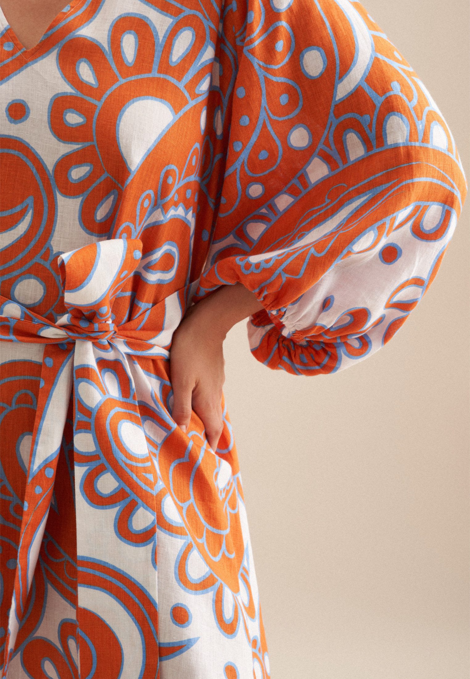 seidensticker Zomerjurk Zwarte roos 3/4-mouw v-hals paisley