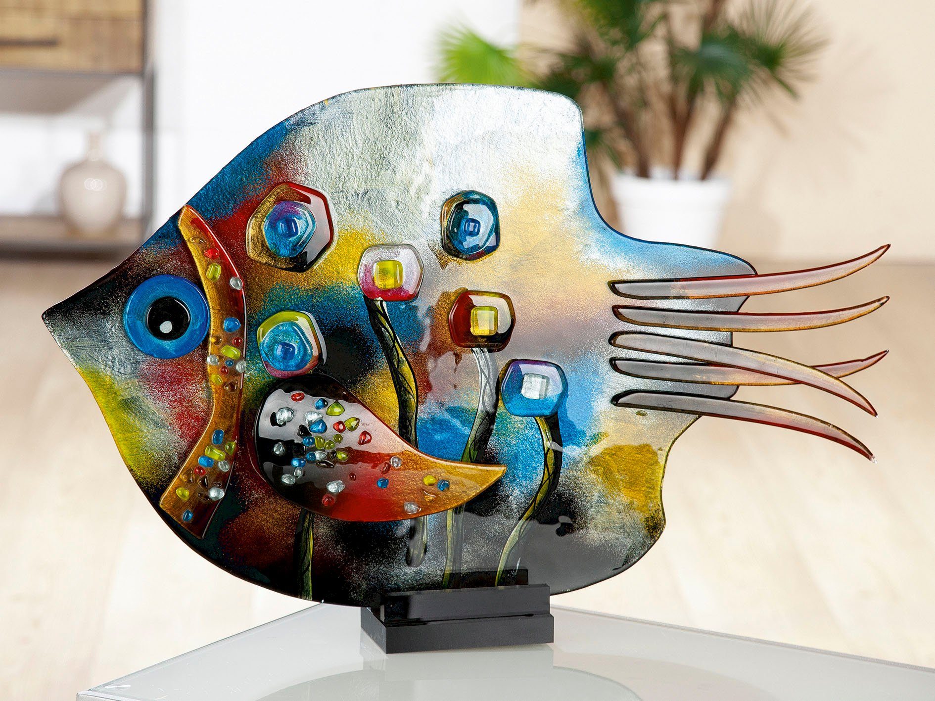 GILDE GLAS art Decoratief figuur Sculptuur vis Fresh Flowers (1 stuk)