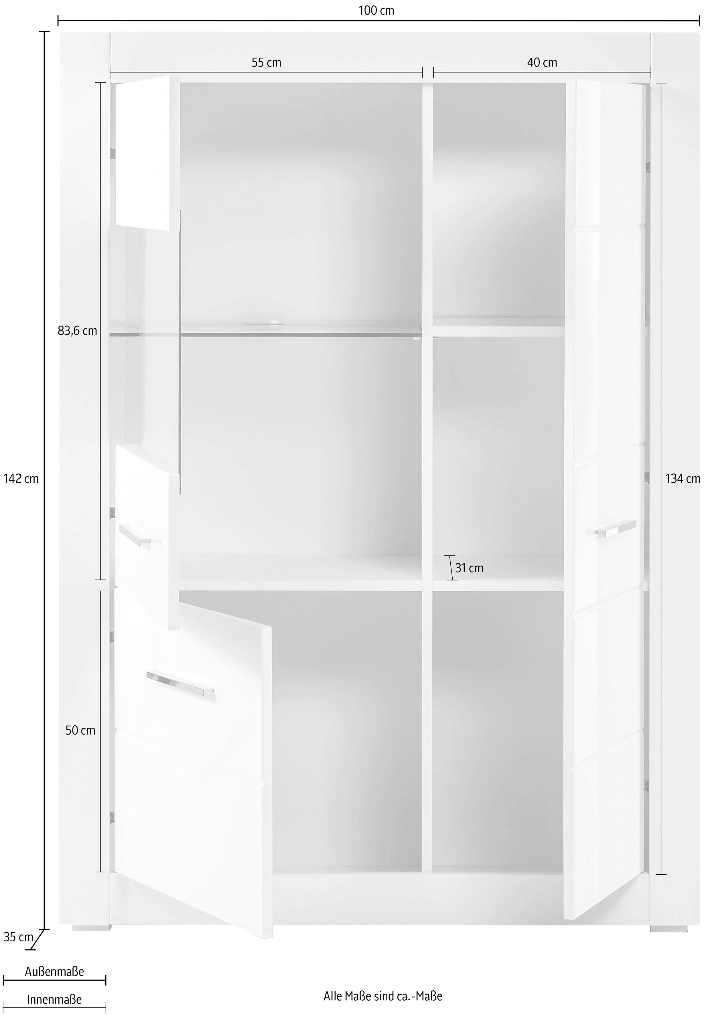 INOSIGN Vitrinekast Bianco Hoogte 142 cm