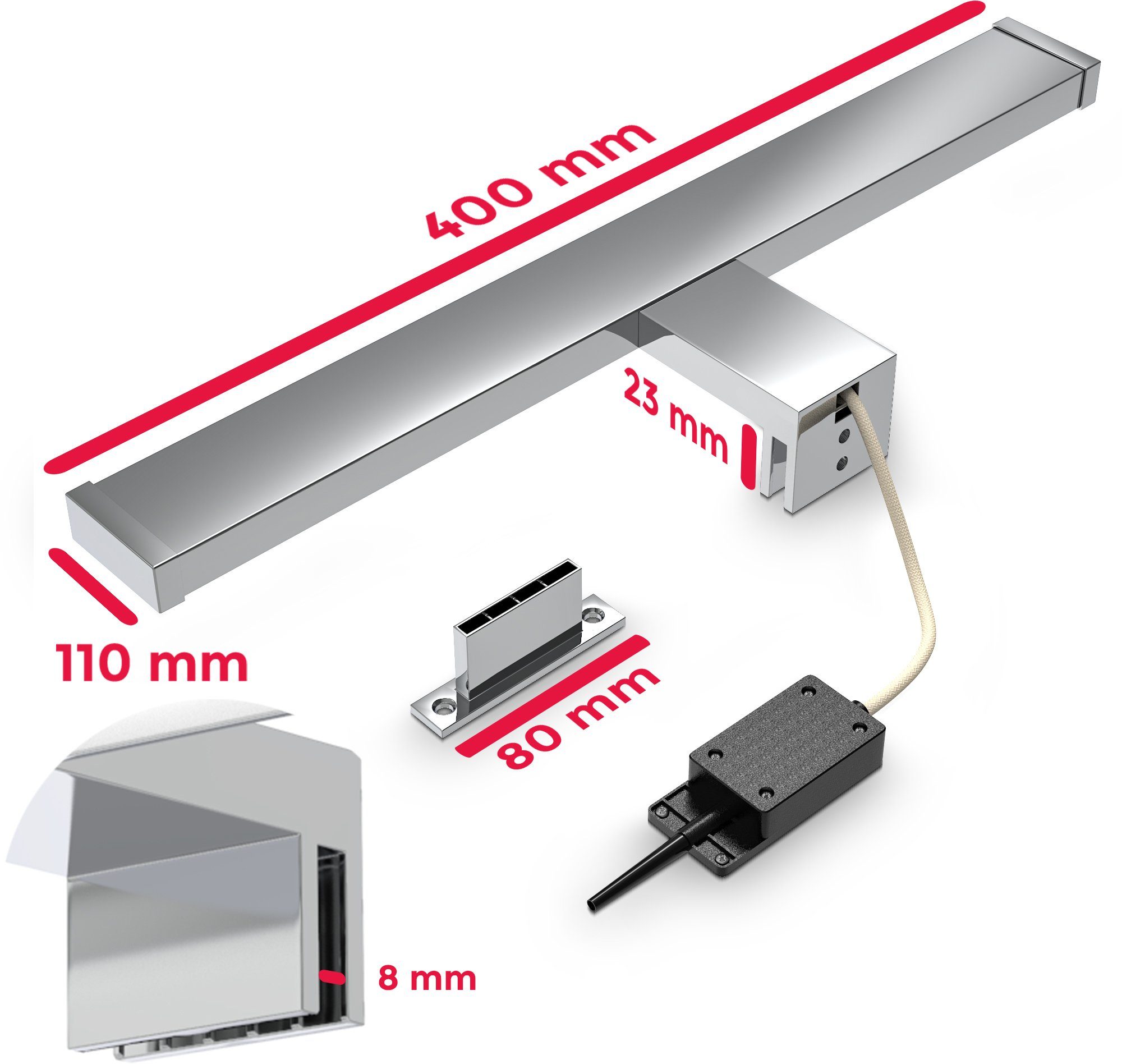 B.K.Licht Spiegellamp Spiegel lamp, badlamp, make-up licht, neutraal-wit, 600 lumen, IP44