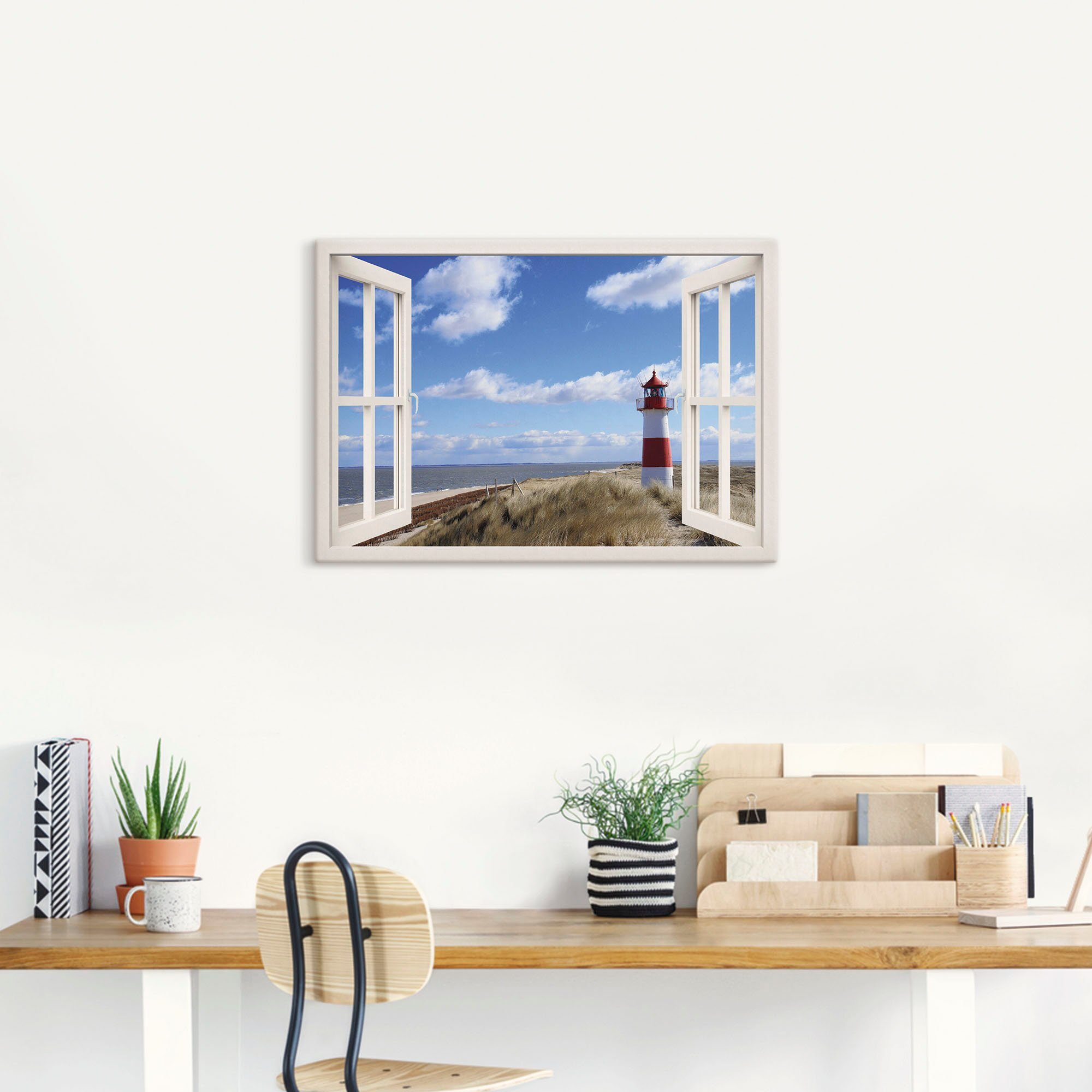Artland Artprint Blik uit het venster - vuurtoren Sylt als artprint op linnen, poster, muursticker in verschillende maten