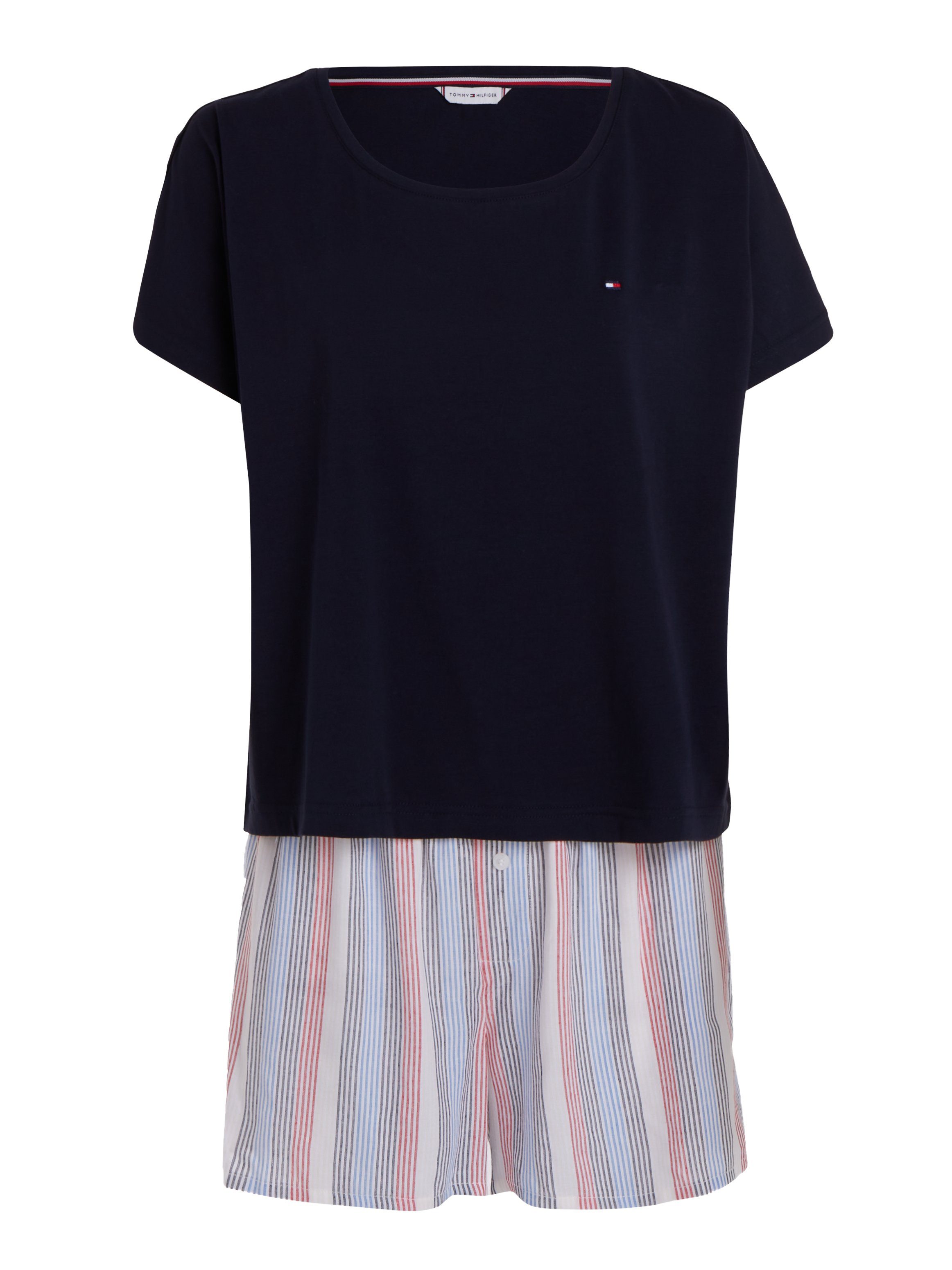 Tommy Hilfiger Underwear Shortama SS PYJ SET WOVEN Shirt effen, shorts bedrukt (set, 2-delig, Shirt + short)
