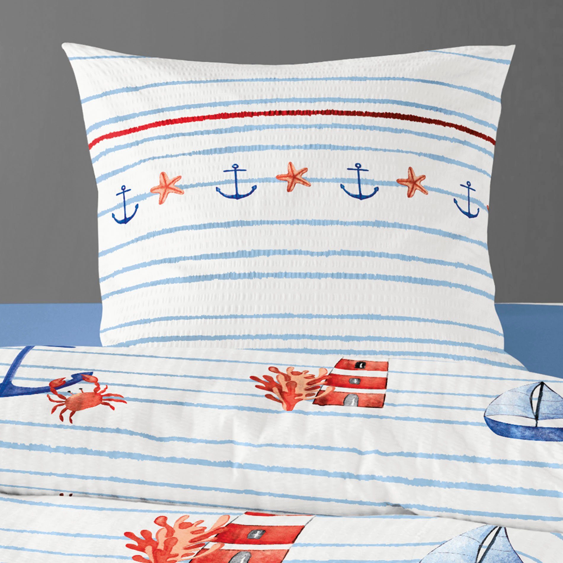BIERBAUM Overtrekset Sea breeze met maritieme motieven (2-delig)