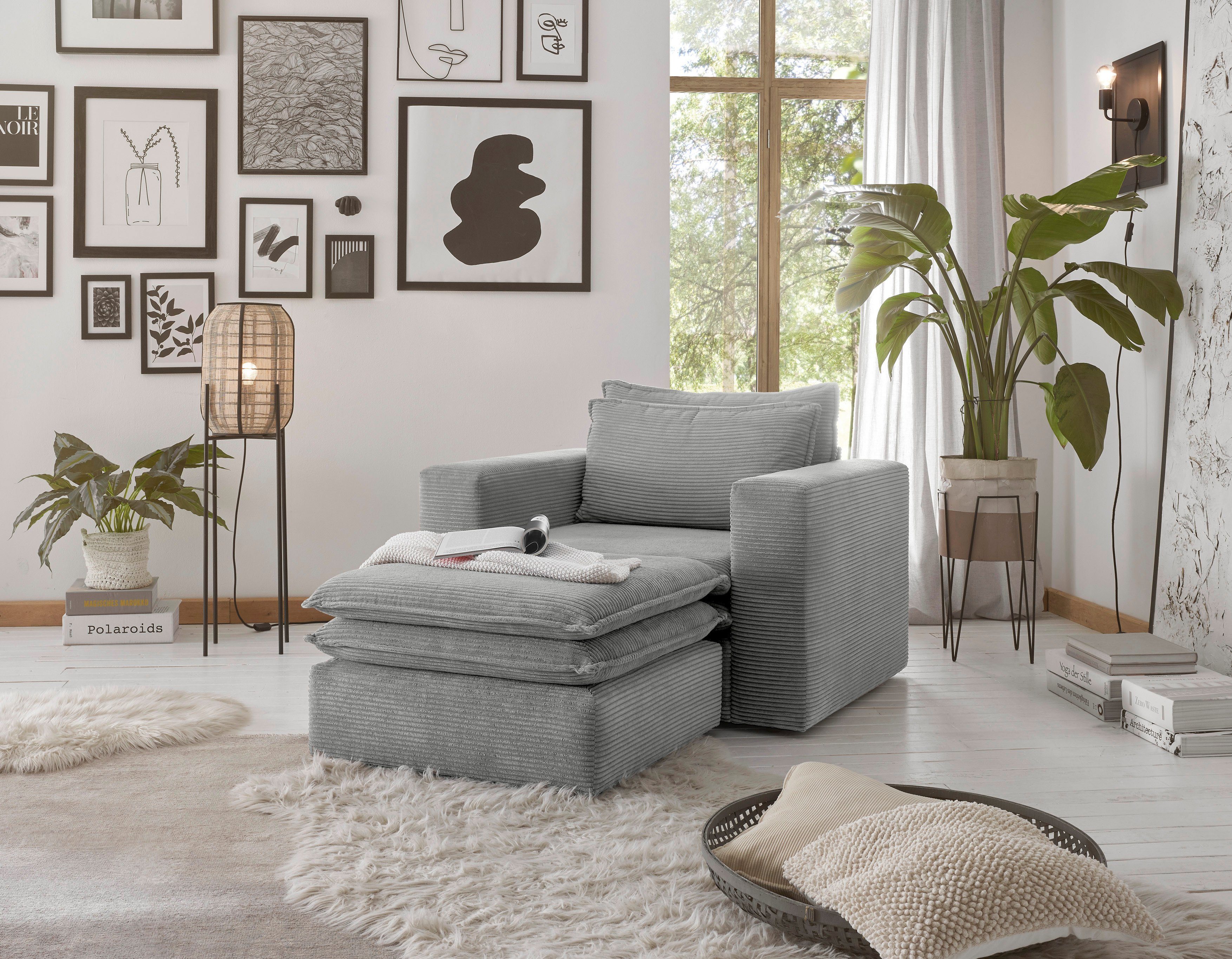 Places of Style Zithoek PIAGGE Hoogwaardige cord, fauteuil en hocker klein als set (2-delig)