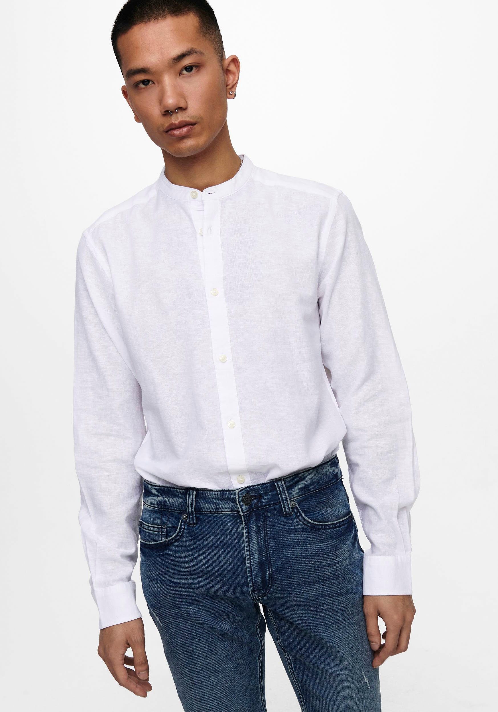 ONLY & SONS Overhemd met lange mouwen ONSCAIDEN LS SOLID LINEN MAO SHIRT NOOS