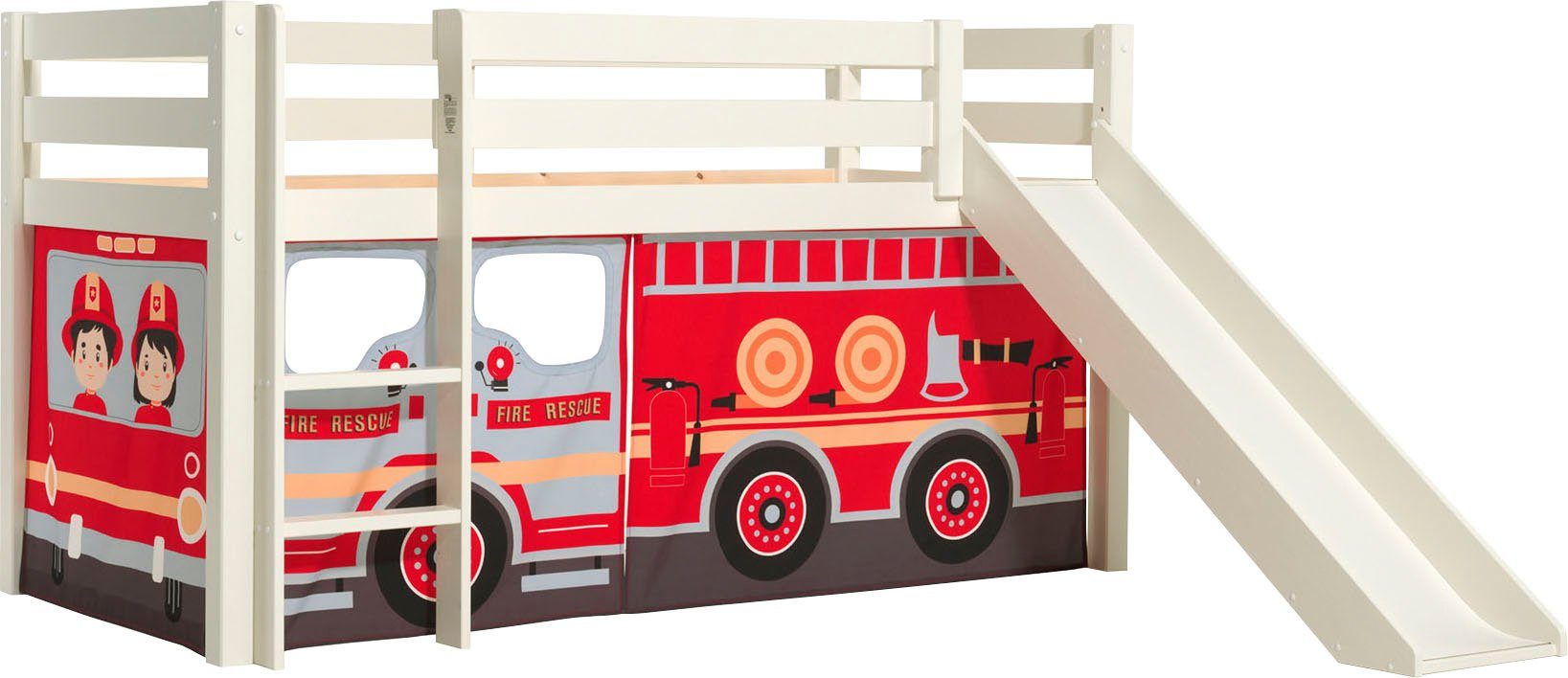 Vipack Speelbed Vipack Pino Hoogslaper met textielset, inclusief lattenrol, ladder en glijbaan