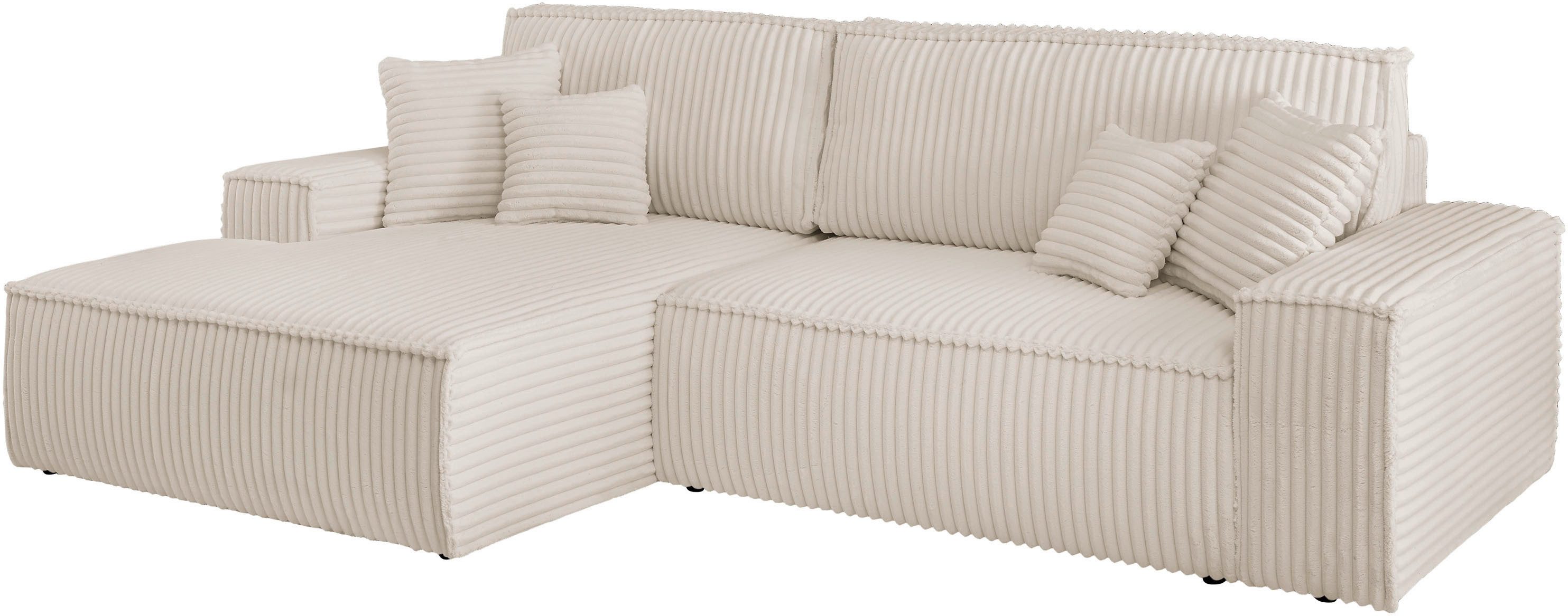 andas Hoekbank Finnley slaapbank 267 cm in Bouclé, fijne structuur en cord, L-vorm