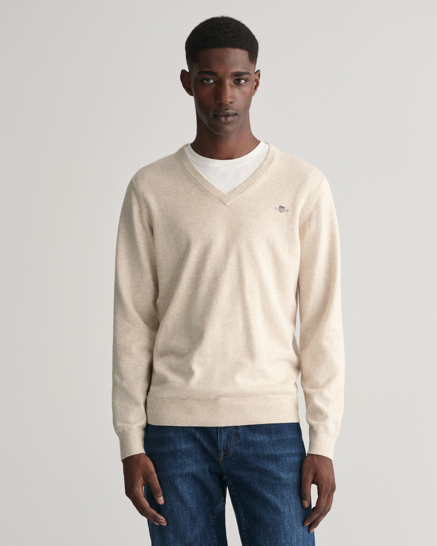 Gant Trui met V-hals CLASSIC COTTON V-NECK Premium brei jersey van zacht 100% katoen overgangs trui