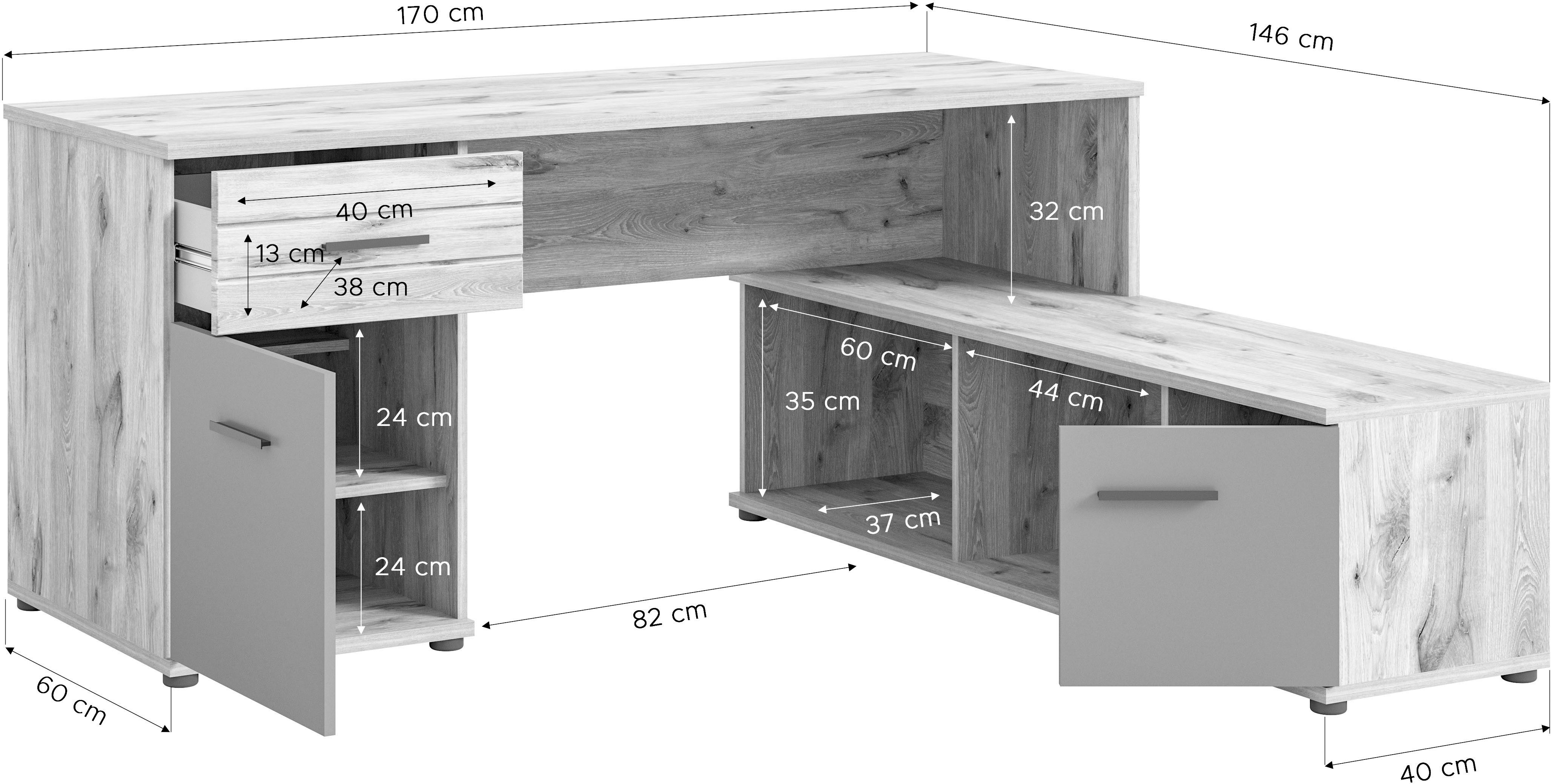 INOSIGN Hoekbureau Riga, Breedte 170cm, in Nox Eik nabootsing en Basaltgrijs