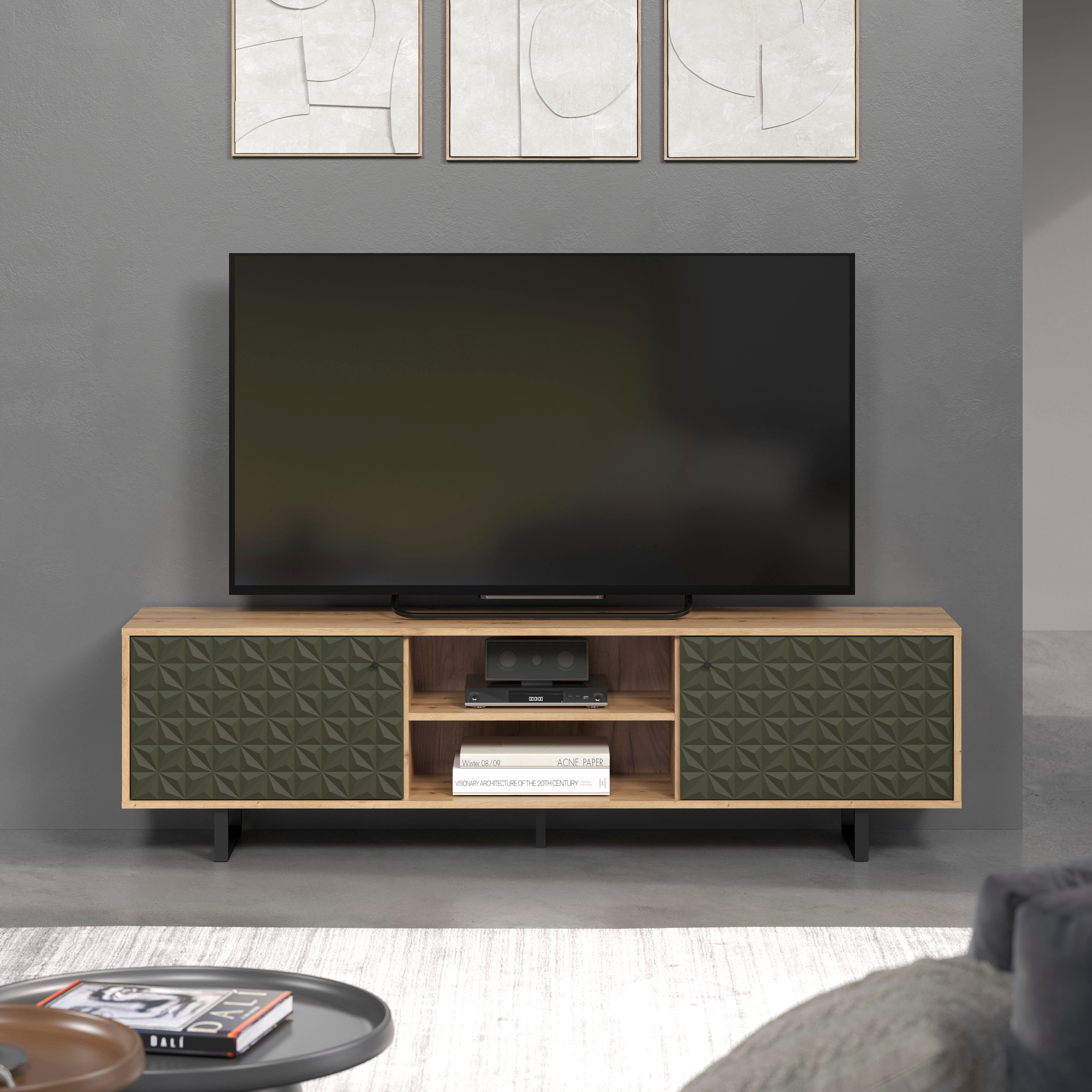 Places of Style Tv-meubel Ferretti TV-tafel met bijzondere frezing - poten en grepen van metaal