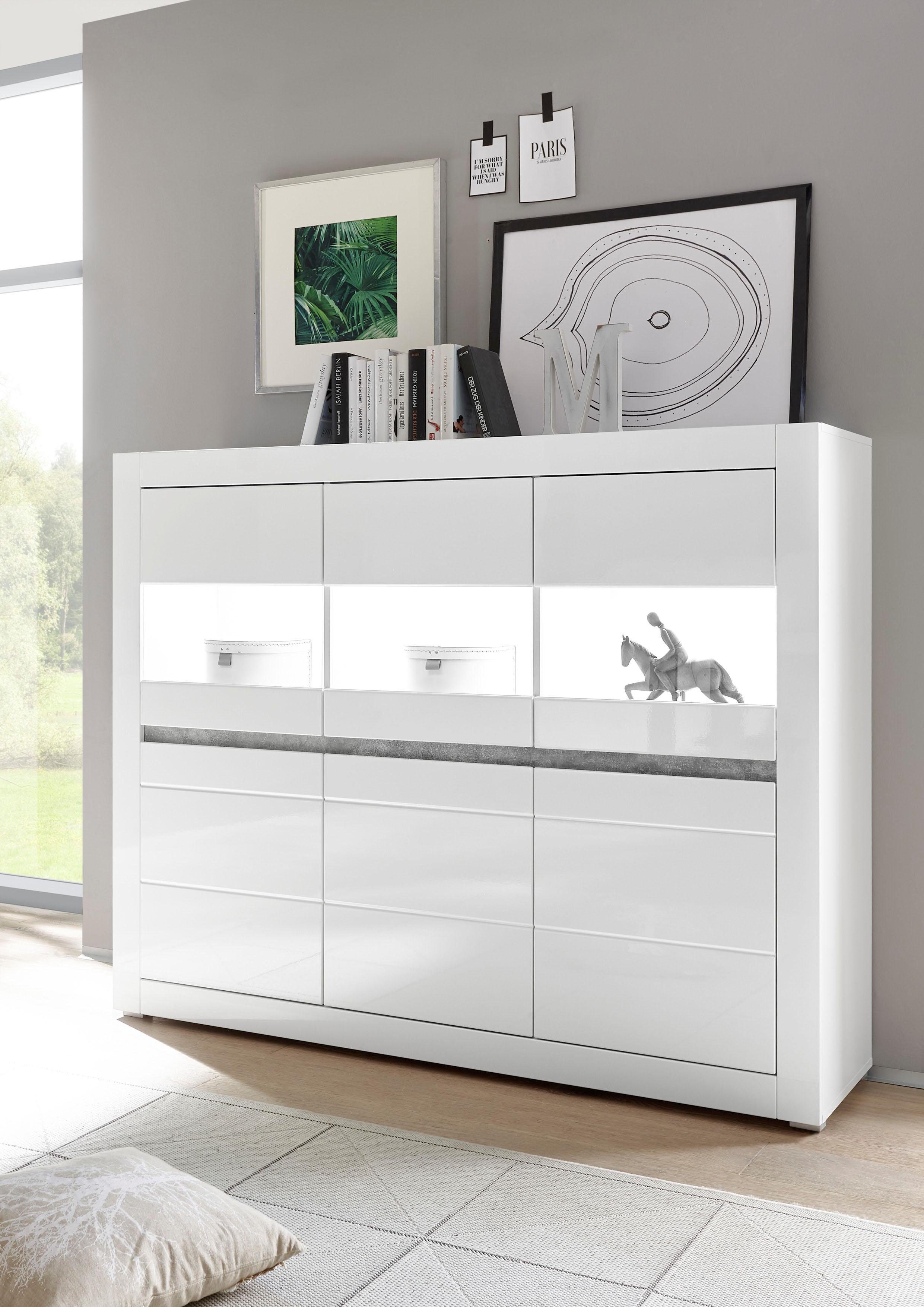 INOSIGN Highboard Carat Breedte 164 cm, front in wit en betonlook inbegrepen