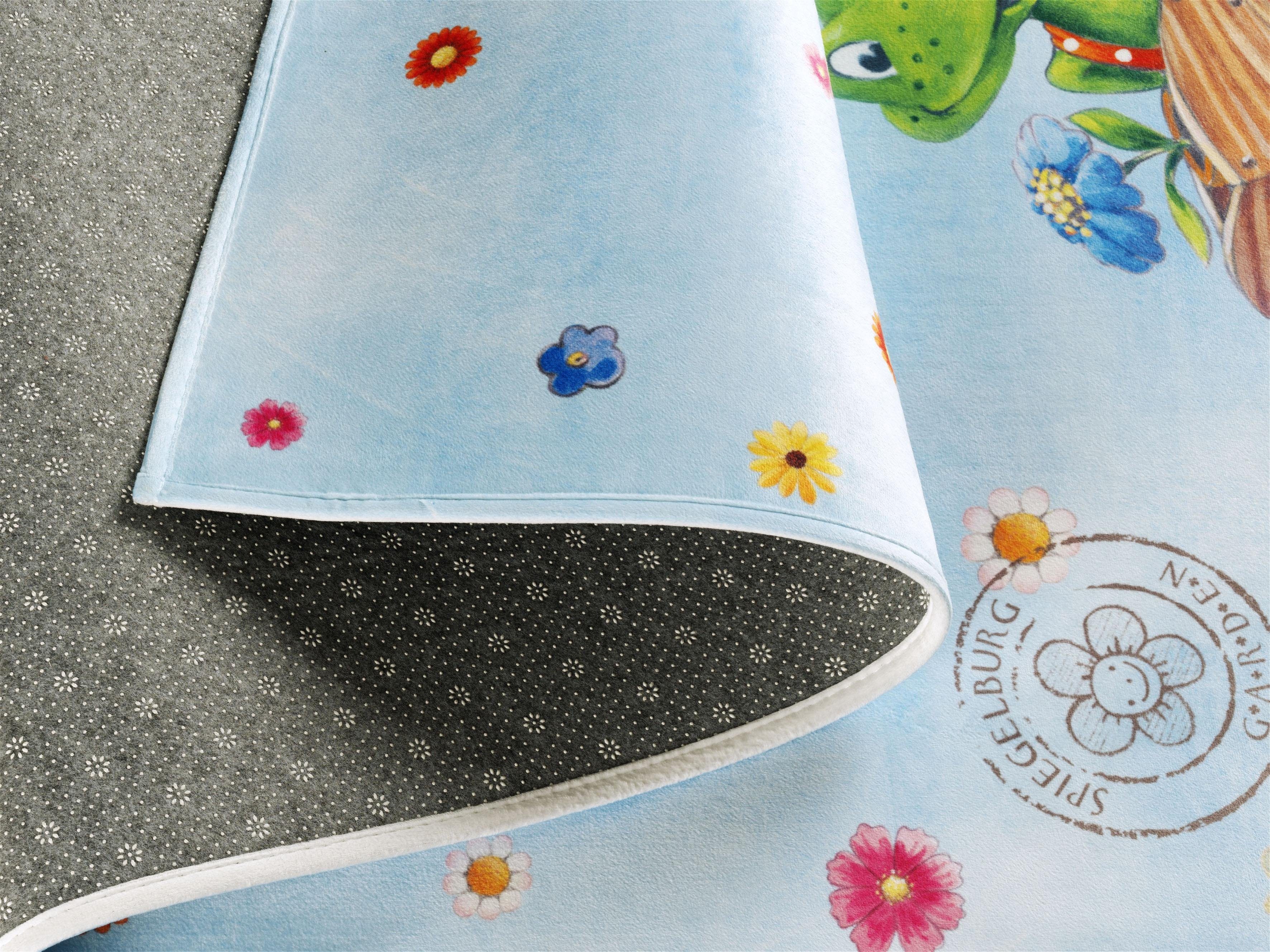 SPIEGELBURG GARDEN Kindervloerkleed GA-613 Stofprint, motief bloemen & kikker, zachte microvezel, kinderkamer