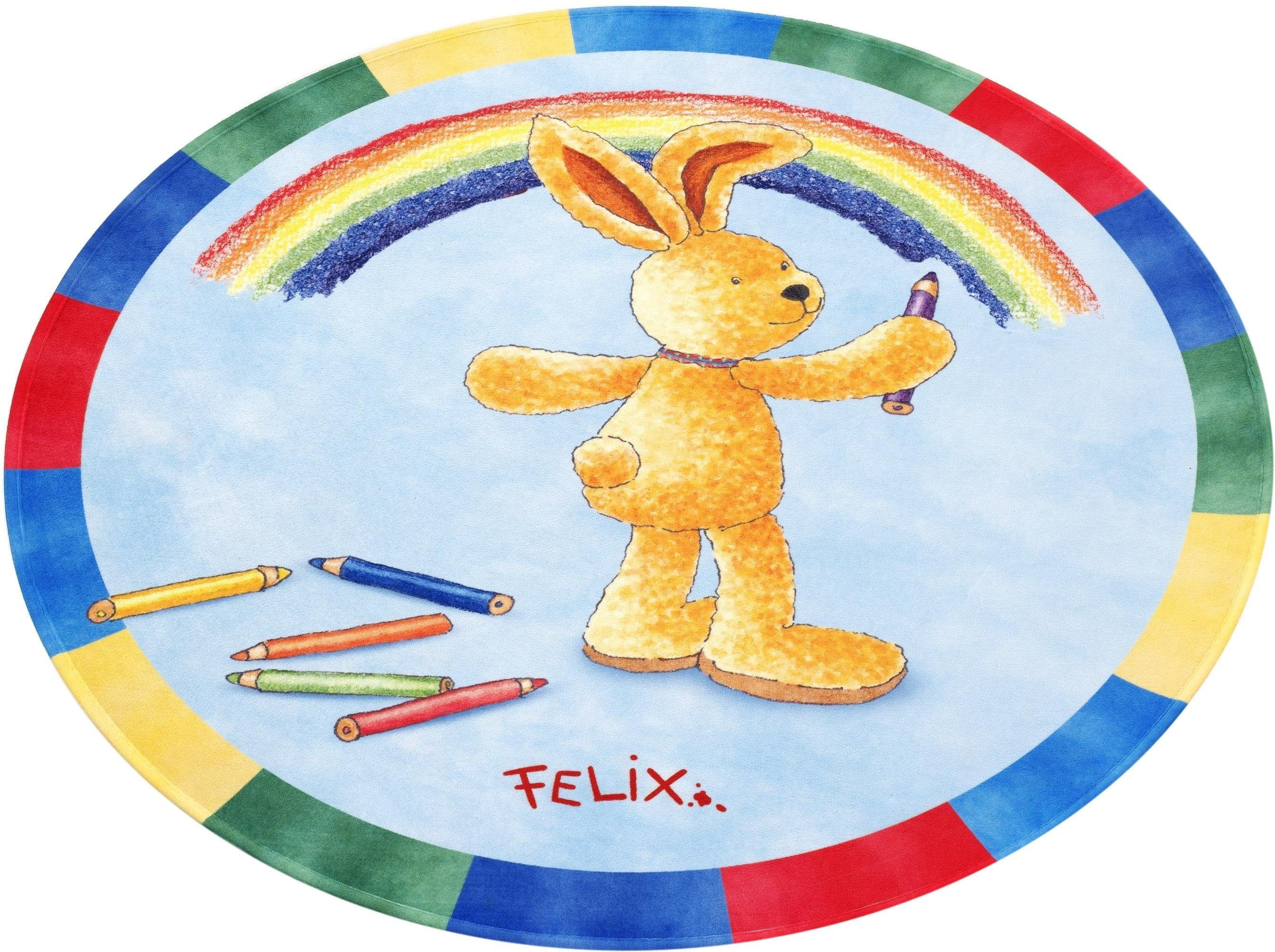 Vloerkleed voor de kinderkamer, FE-412, Felix der Hase, rond, hoogte 6 mm, geprint