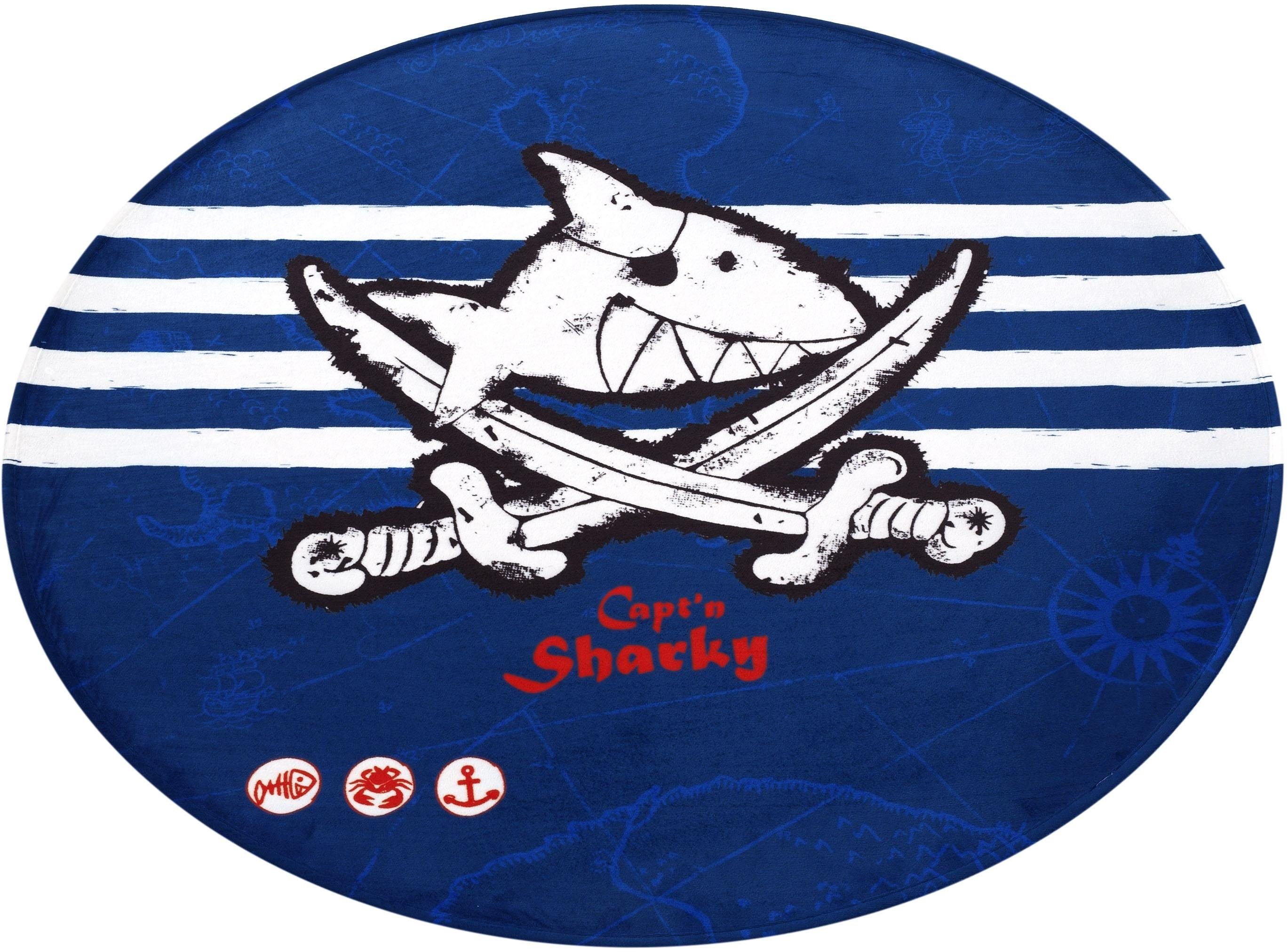 Vloerkleed voor de kinderkamer, SH-313, Capt`n Sharky, rond, hoogte 6 mm, geprint