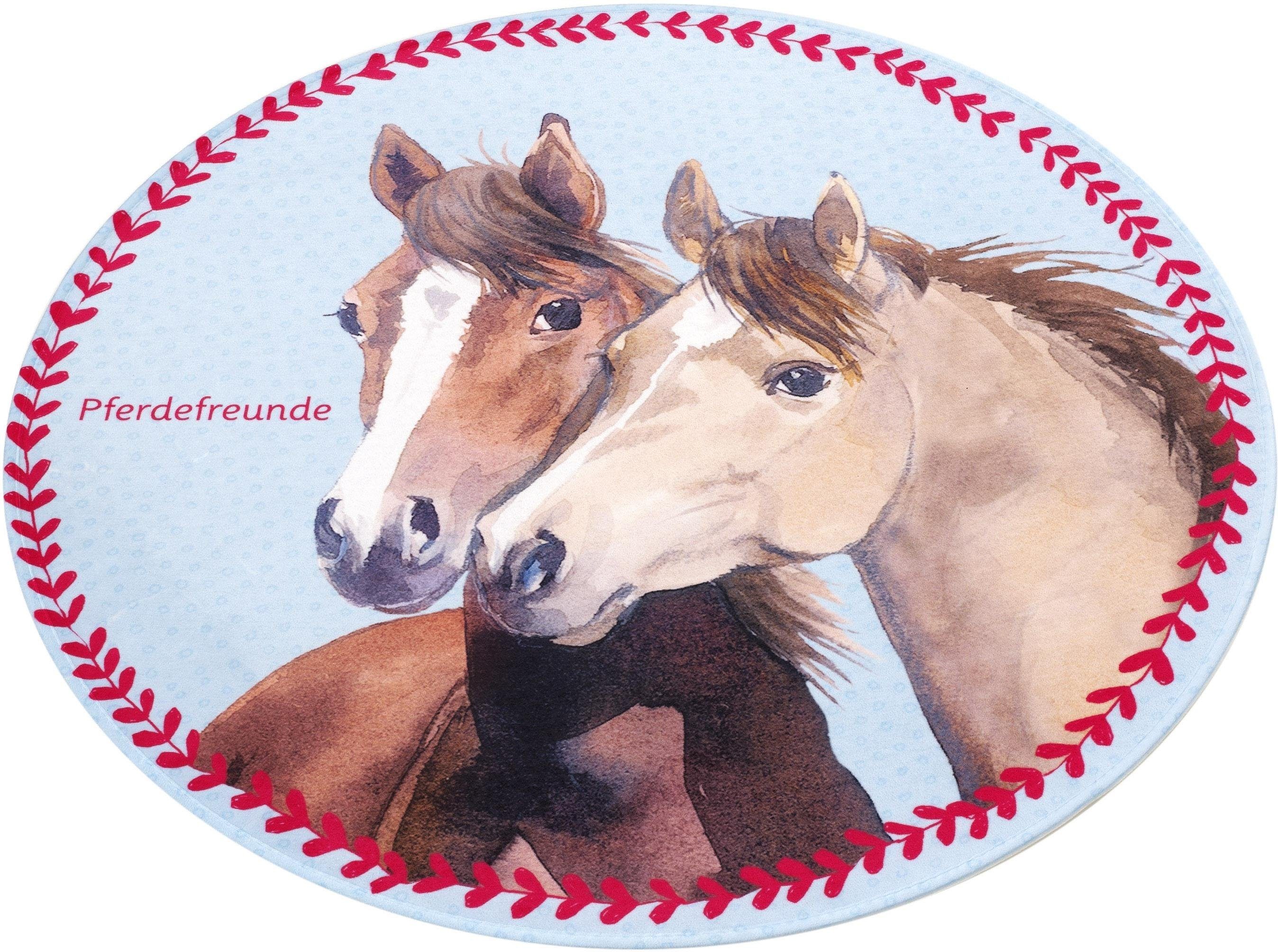 pferdefreunde kindervloerkleed pf-513 motief paarden, stof print, zachte microvezel, kinderkamer bruin
