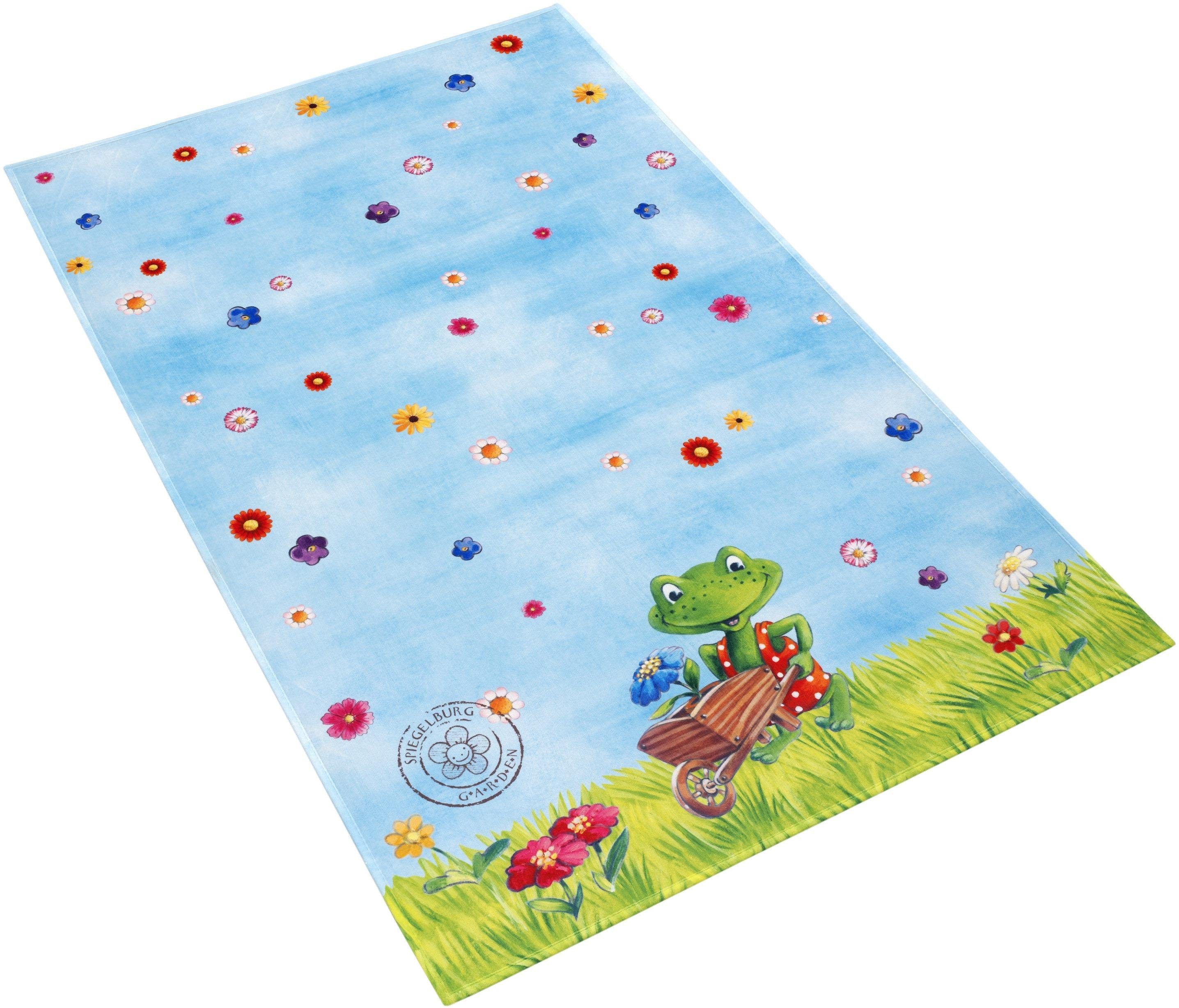 SPIEGELBURG GARDEN Kindervloerkleed GA-613 Stofprint, motief bloemen & kikker, zachte microvezel,...