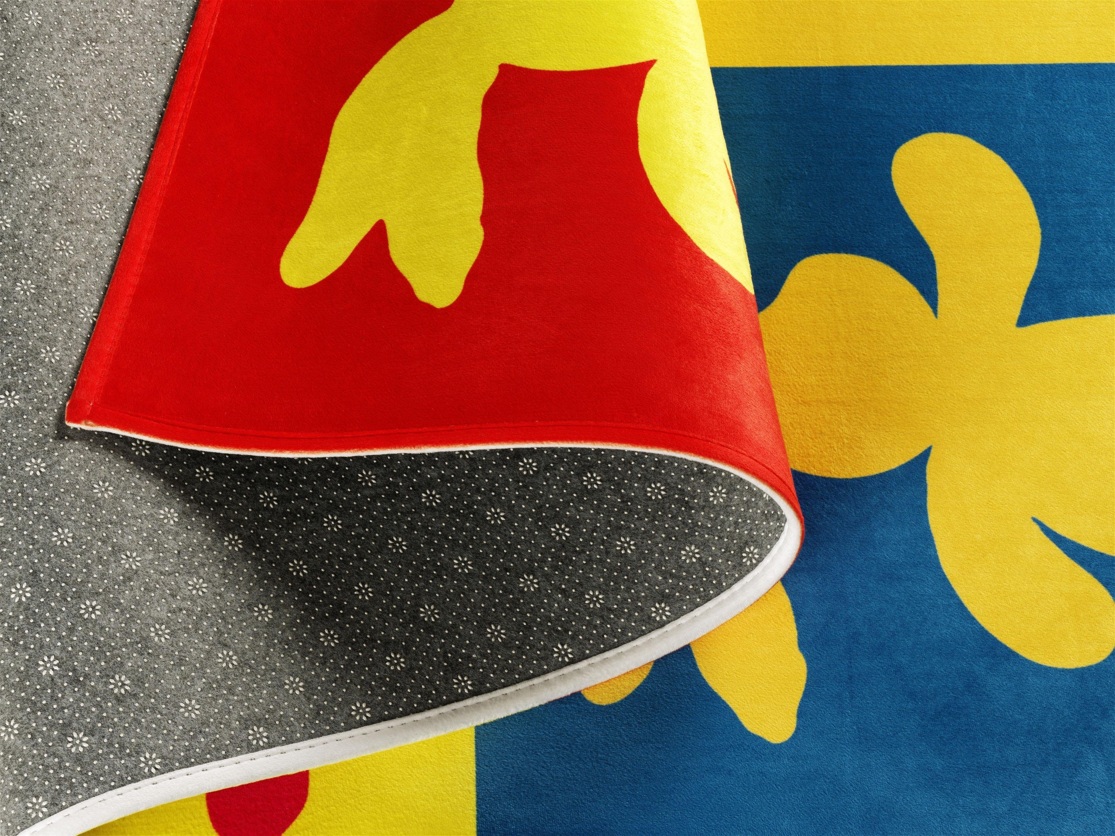 Felix der Hase Kindervloerkleed FE-411 Stofprint, patchworkdesign, motief haas, zachte microvezel