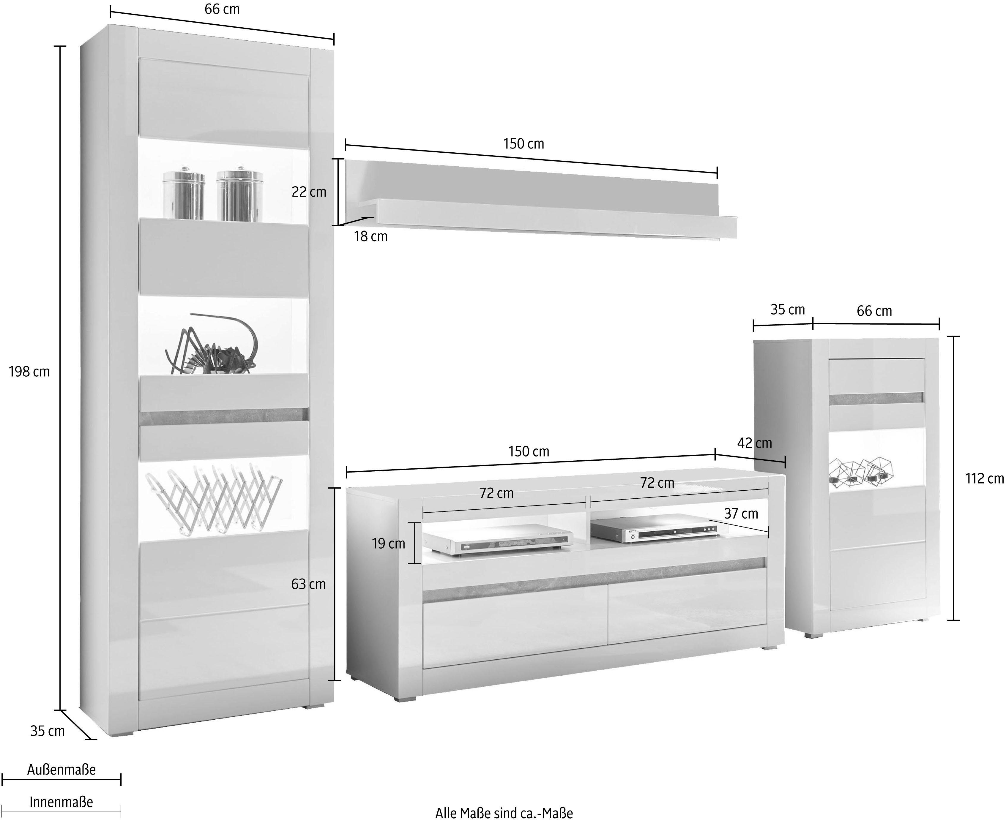 INOSIGN Wandmeubel Carat wordt geleverd met twee latten, 1 x grijs, 1 x wit (set, 4-delig)